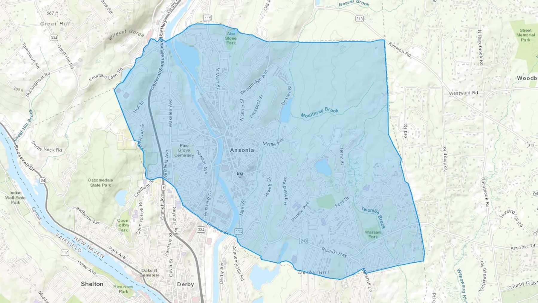 Ansonia, CT Cash heating Oil delivery map Map of the COD Fuel Oil delivery service area for Ansonia, CT