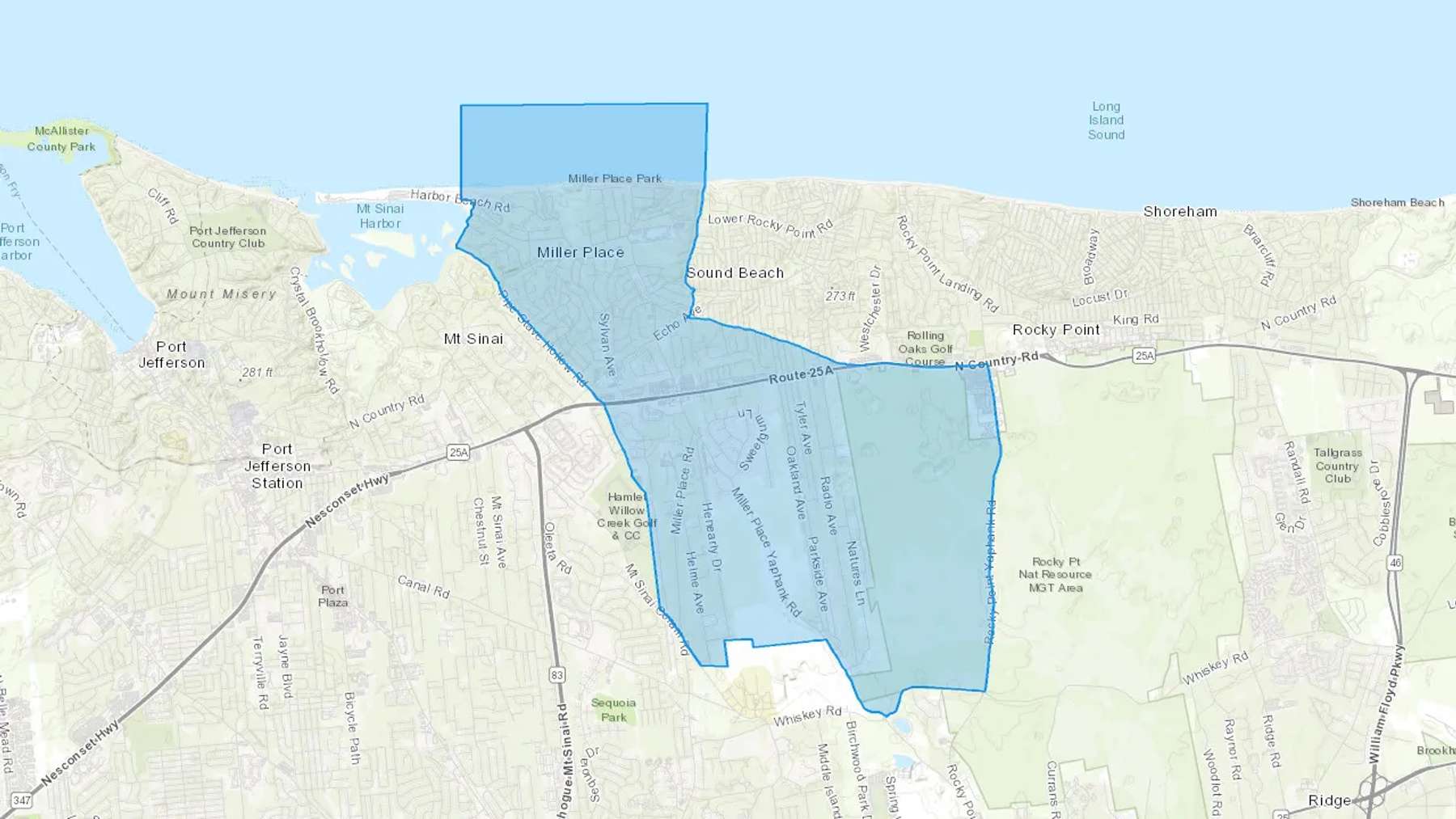 Miller Place, NY Cash heating Oil delivery map Map of the COD Fuel Oil delivery service area for Miller Place, NY