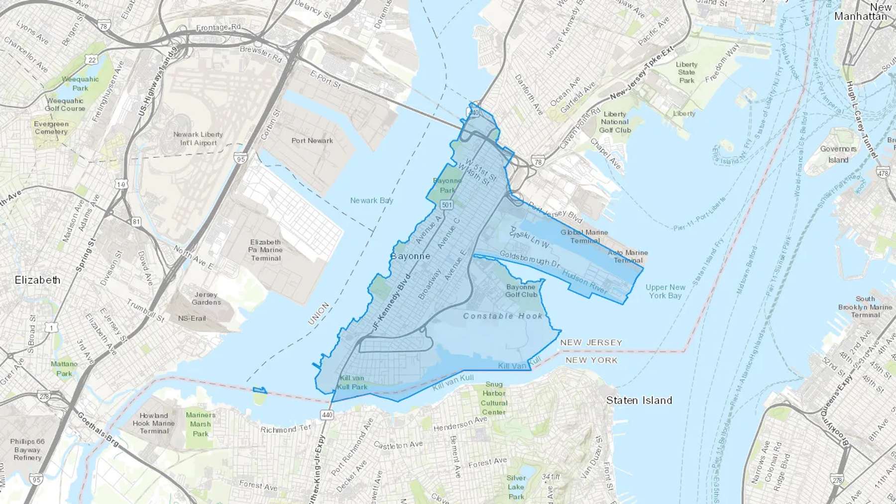 Bayonne, NJ Cash heating Oil delivery map Map of the COD Fuel Oil delivery service area for Bayonne, NJ