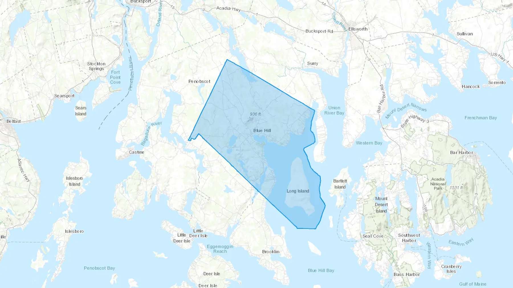 East Blue Hill, ME Cash heating Oil delivery map Map of the COD Fuel Oil delivery service area for East Blue Hill, ME