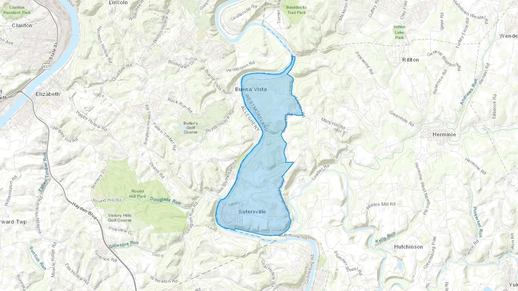Sutersville, PA Cash heating Oil delivery map Map of the COD Fuel Oil delivery service area for Sutersville, PA