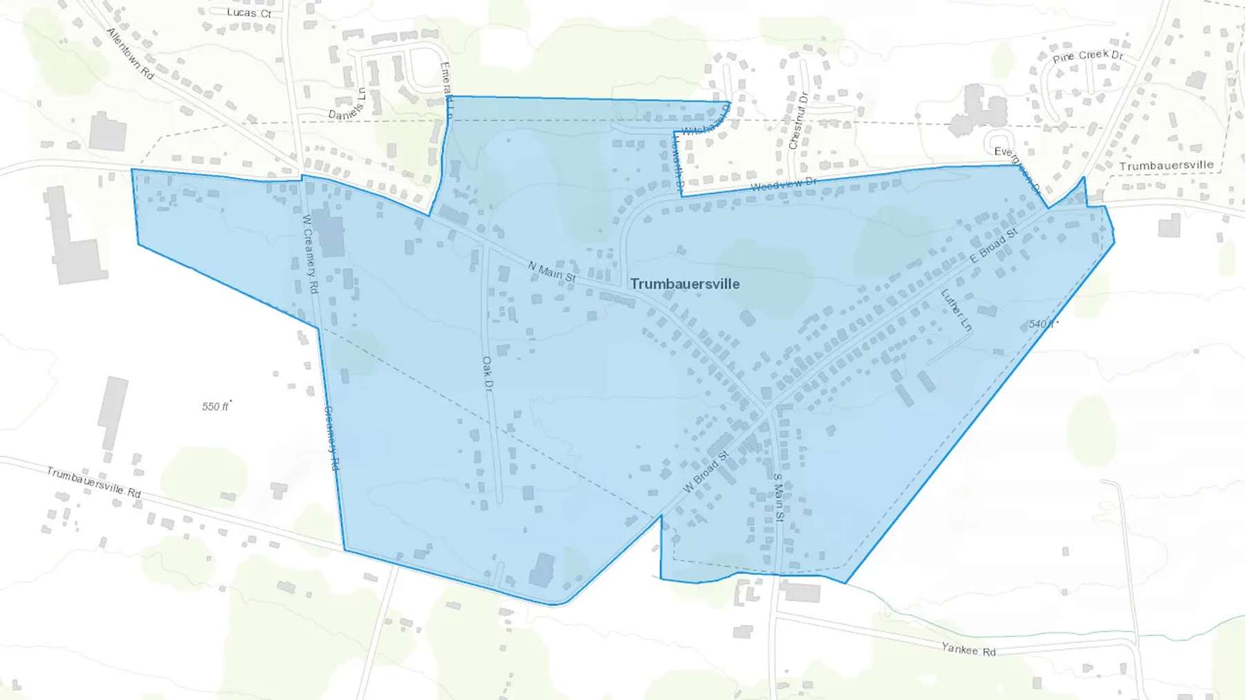 Trumbauersville, PA Cash heating Oil delivery map Map of the COD Fuel Oil delivery service area for Trumbauersville, PA