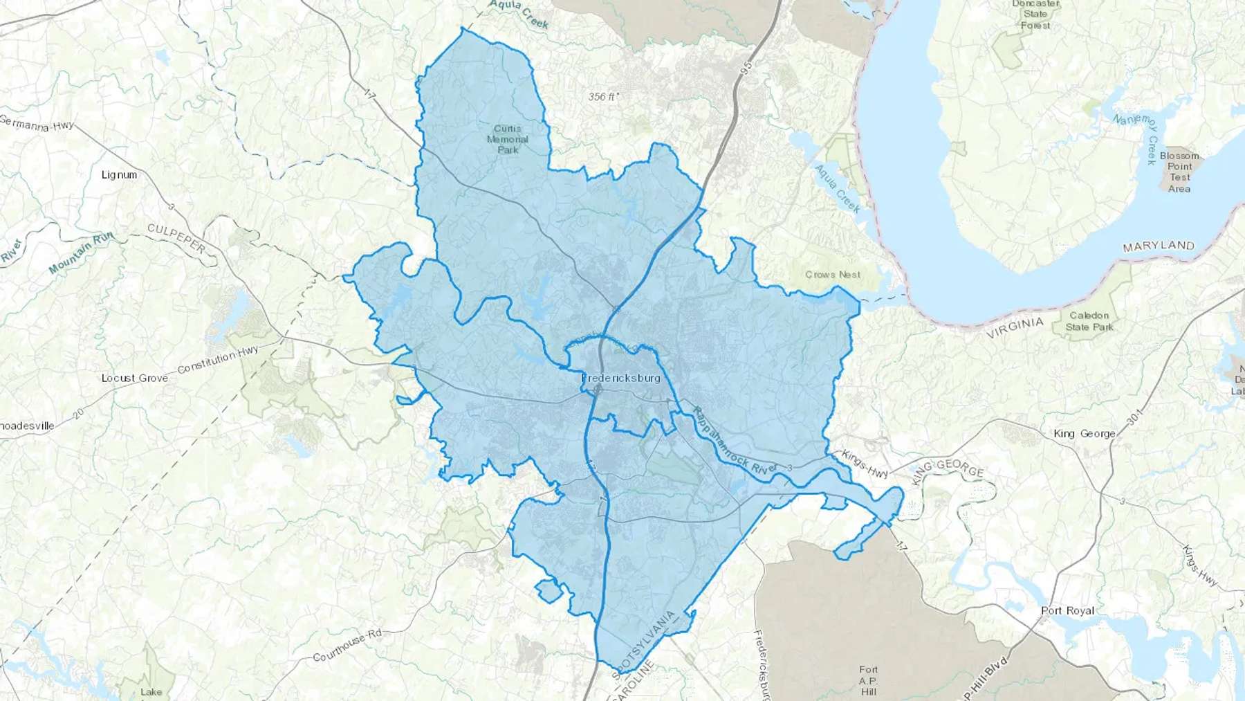 Fredericksburg, VA Cash heating Oil delivery map Map of the COD Fuel Oil delivery service area for Fredericksburg, VA
