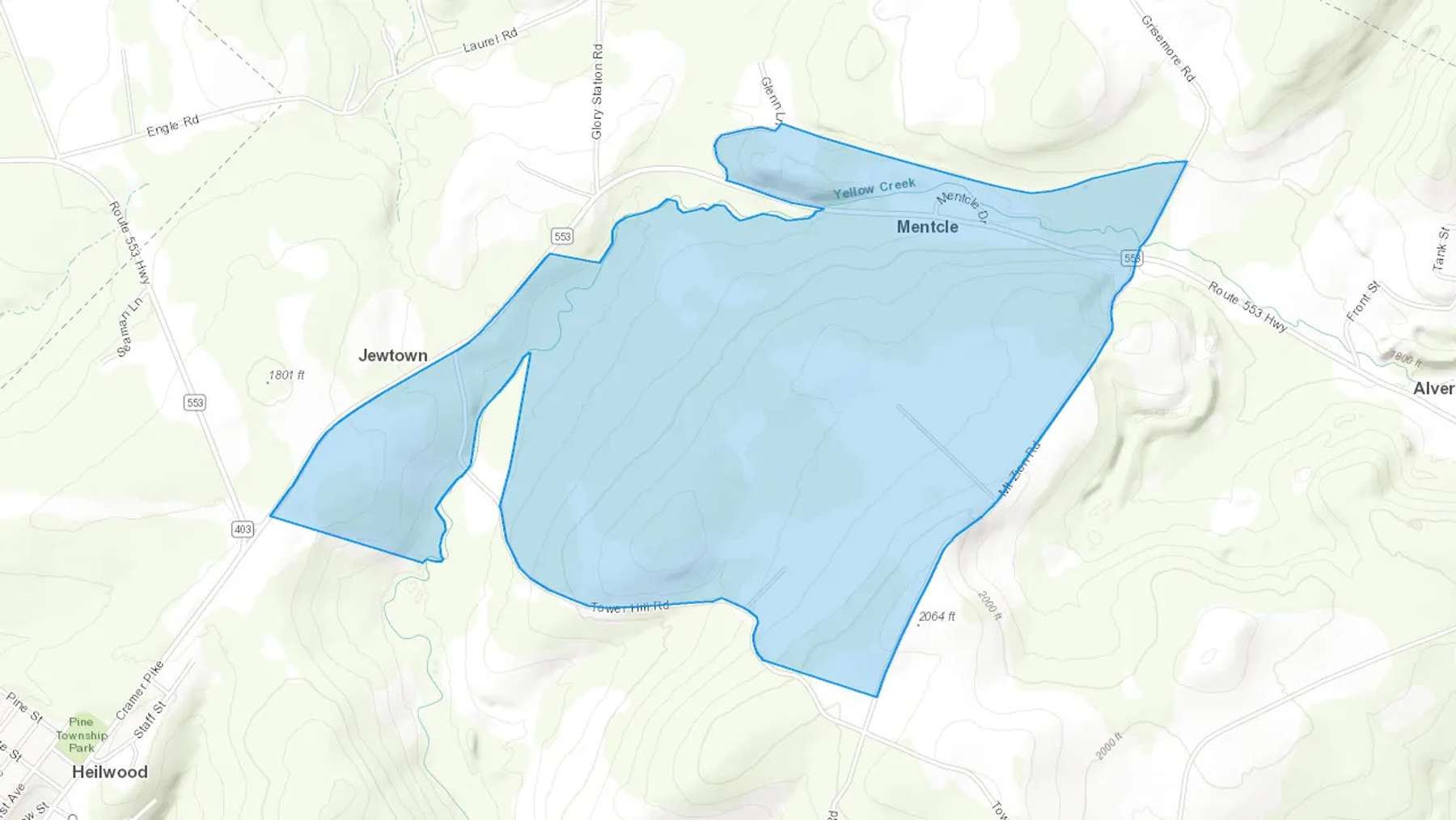 Mentcle, PA Cash heating Oil delivery map Map of the COD Fuel Oil delivery service area for Mentcle, PA