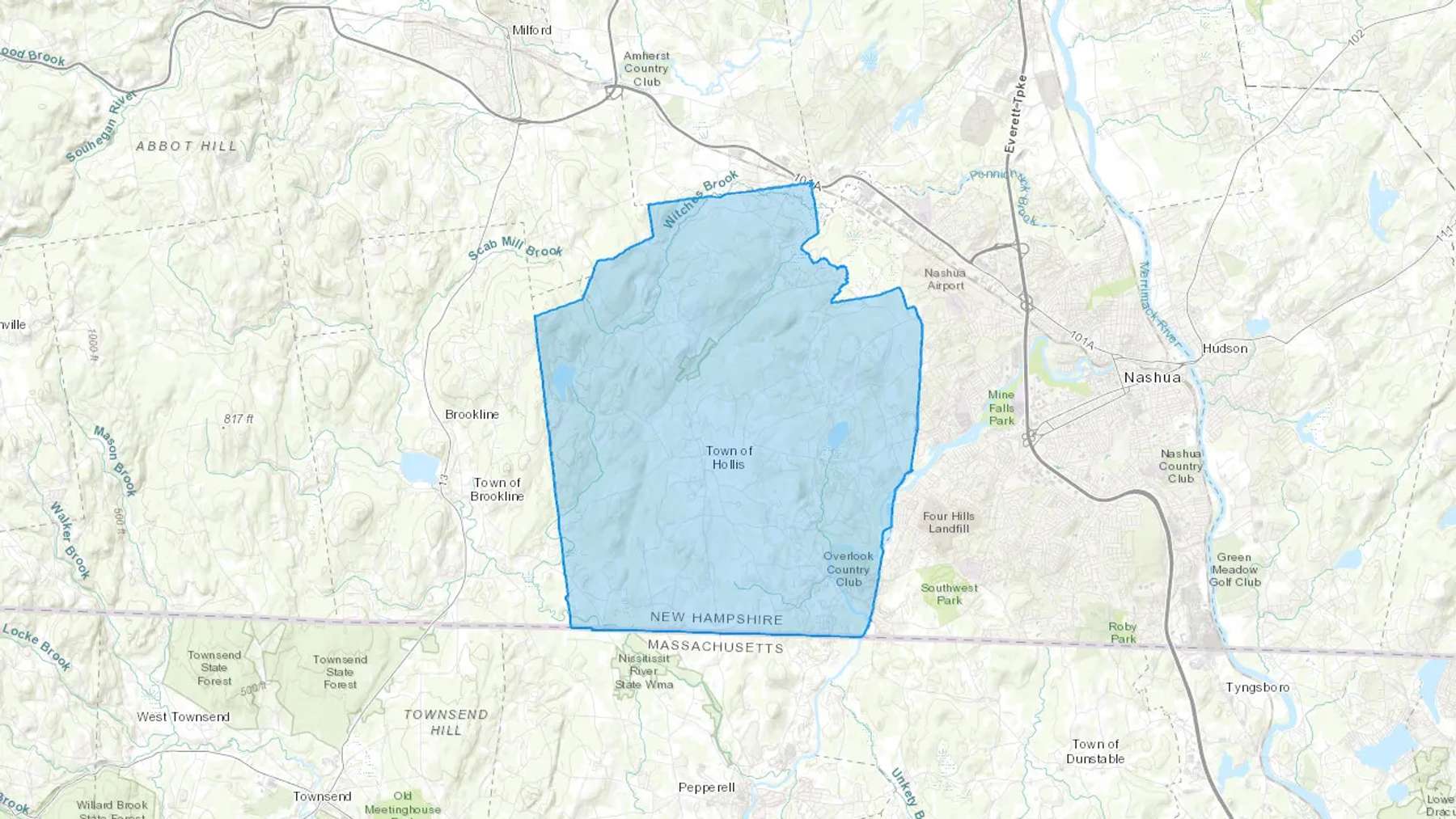 Hollis, NH Cash heating Oil delivery map Map of the COD Fuel Oil delivery service area for Hollis, NH