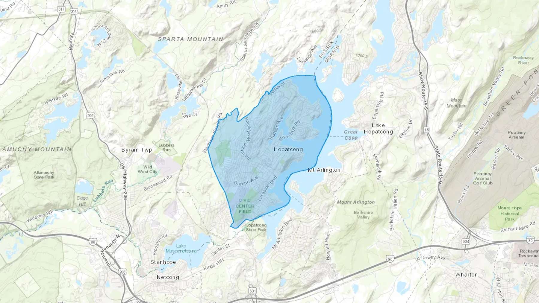 Hopatcong, NJ Cash heating Oil delivery map Map of the COD Fuel Oil delivery service area for Hopatcong, NJ