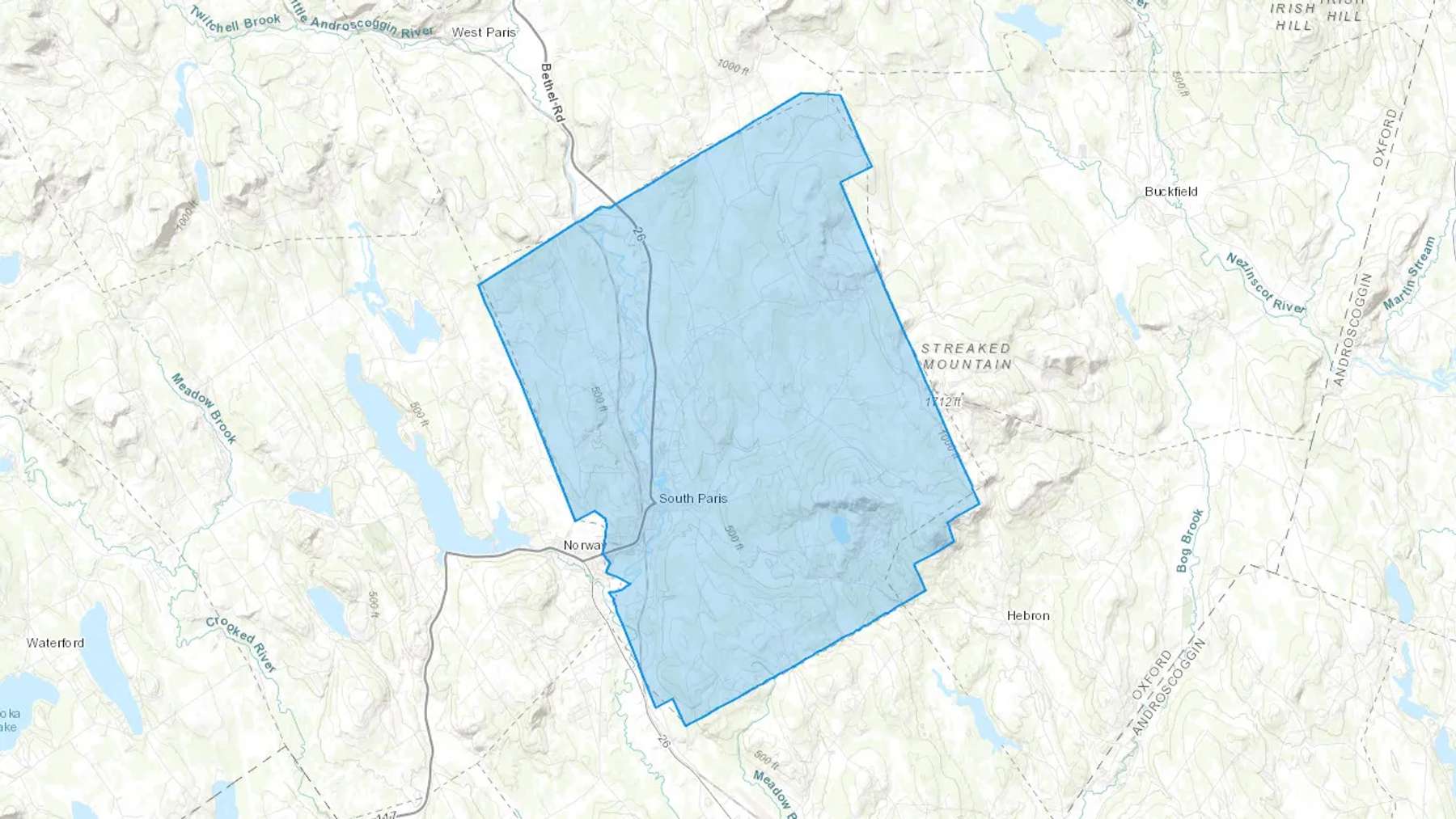 South Paris, ME Cash heating Oil delivery map Map of the COD Fuel Oil delivery service area for South Paris, ME