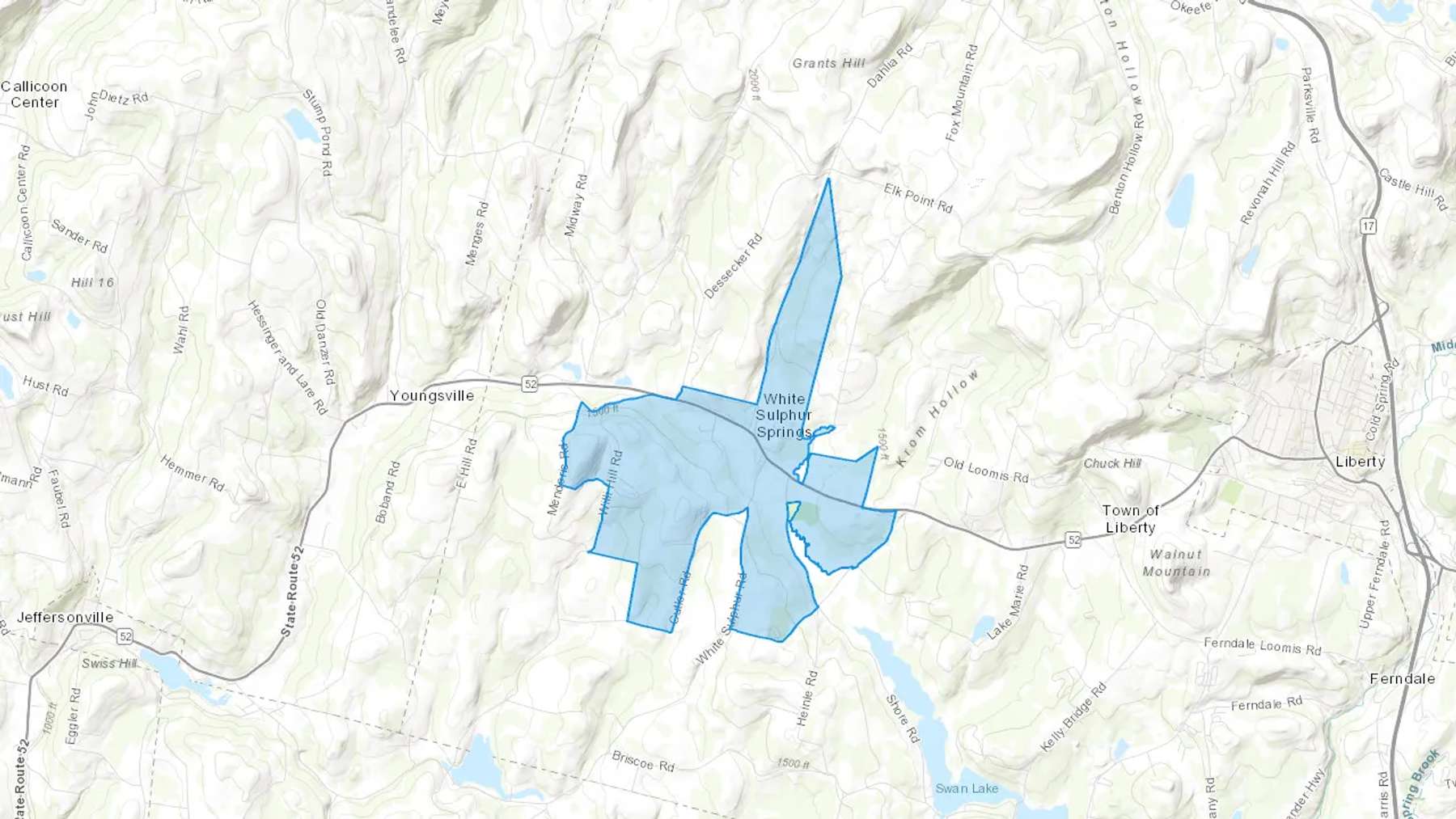 White Sulphur Springs, NY Cash heating Oil delivery map Map of the COD Fuel Oil delivery service area for White Sulphur Springs, NY
