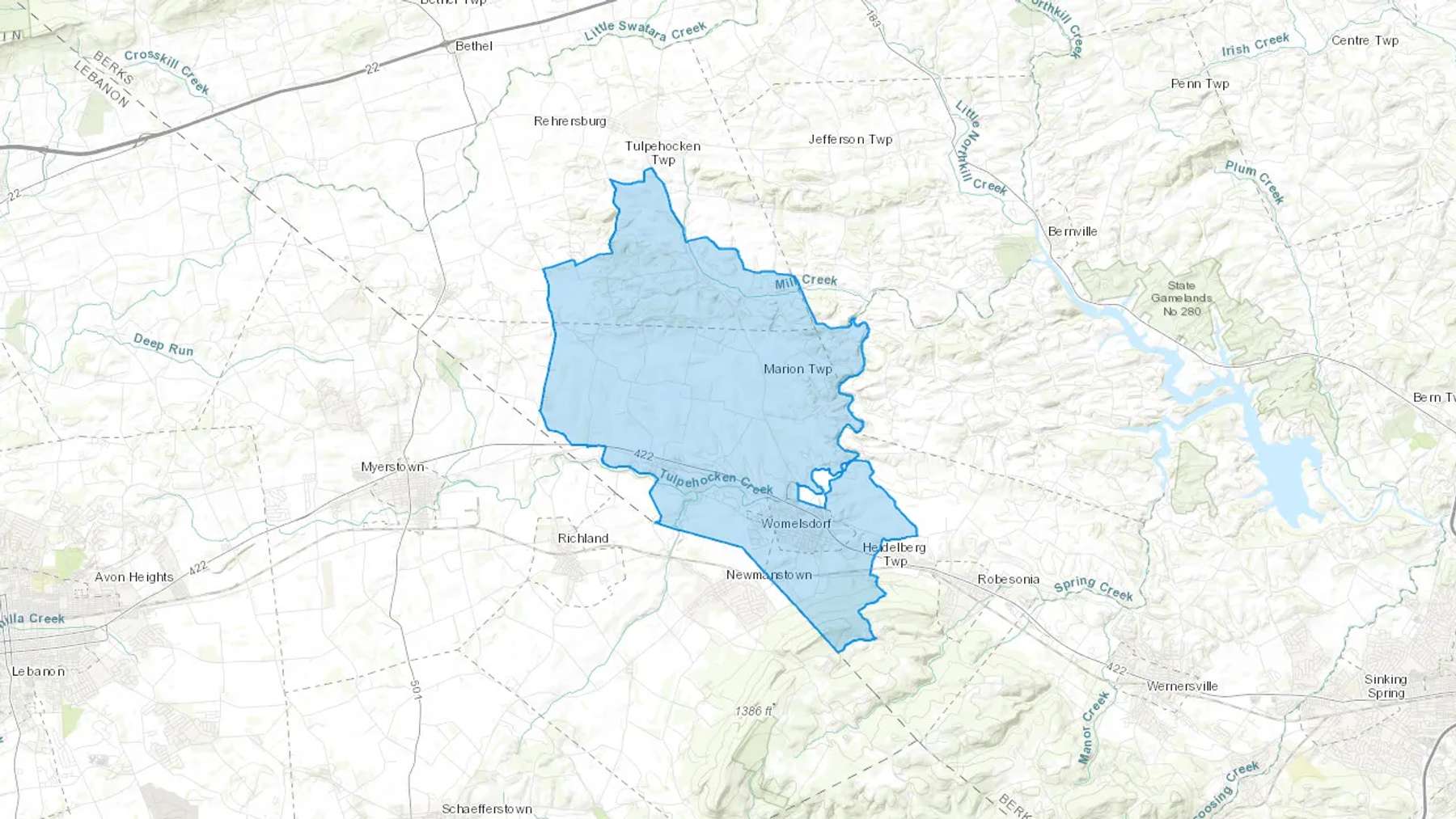 Womelsdorf, PA Cash heating Oil delivery map Map of the COD Fuel Oil delivery service area for Womelsdorf, PA