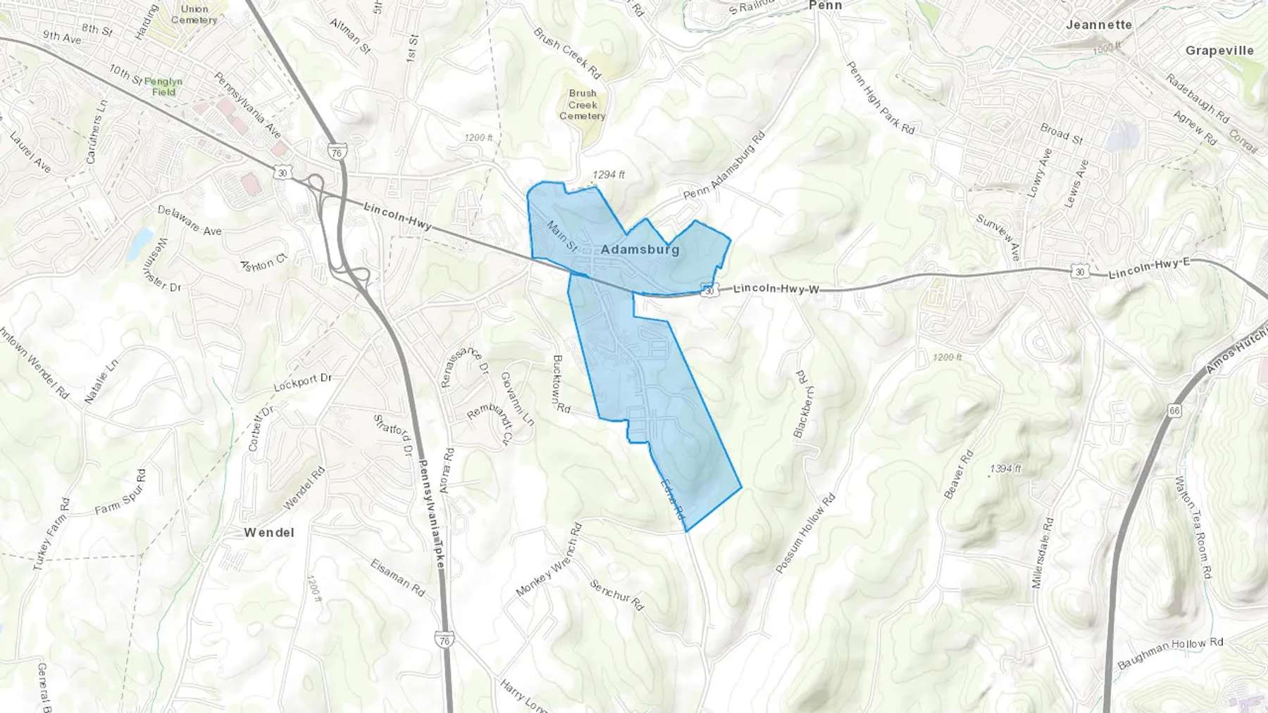 Adamsburg, PA Cash heating Oil delivery map Map of the COD Fuel Oil delivery service area for Adamsburg, PA