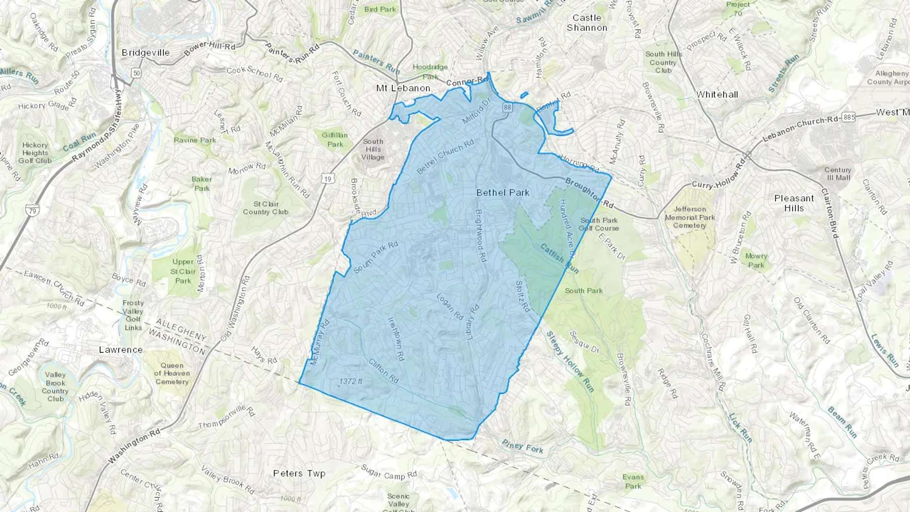 Bethel Park, PA Cash heating Oil delivery map Map of the COD Fuel Oil delivery service area for Bethel Park, PA