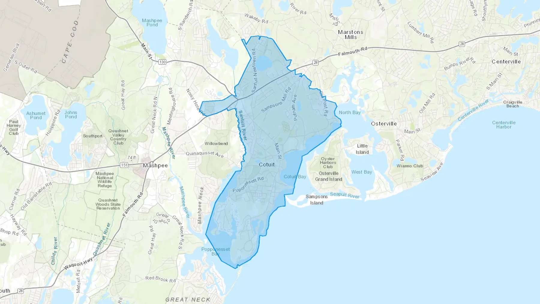 Cotuit, MA Cash heating Oil delivery map Map of the COD Fuel Oil delivery service area for Cotuit, MA