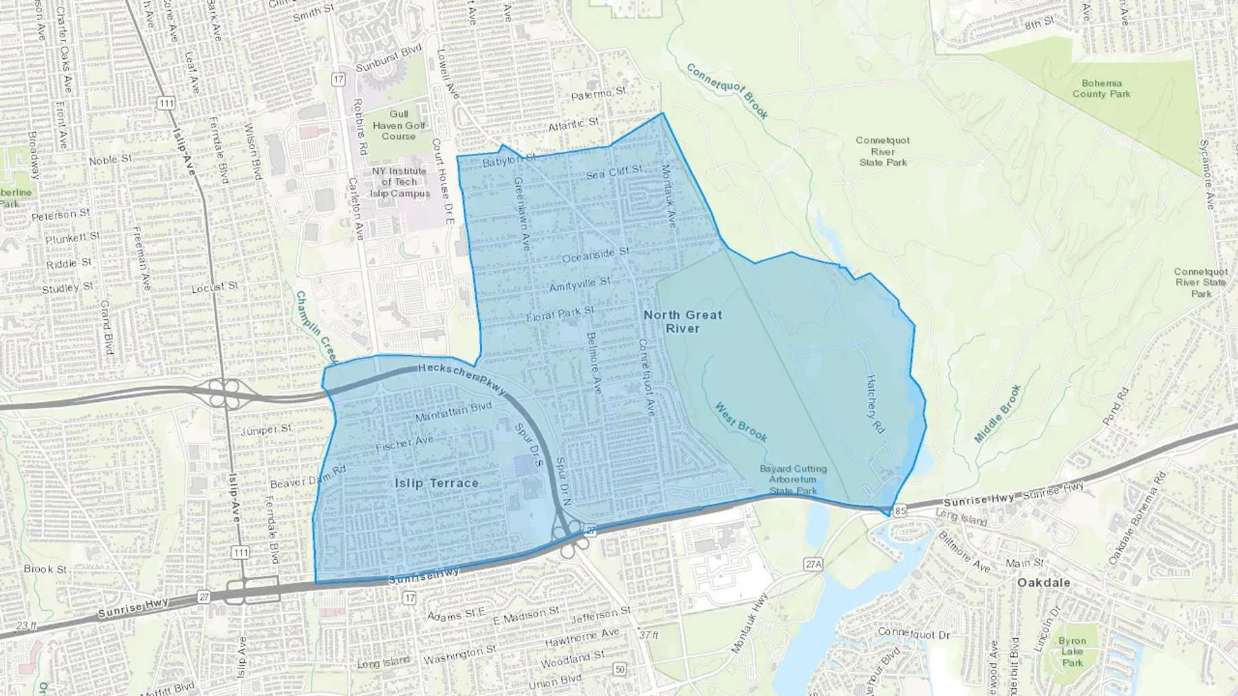 Islip Terrace, NY Cash heating Oil delivery map Map of the COD Fuel Oil delivery service area for Islip Terrace, NY