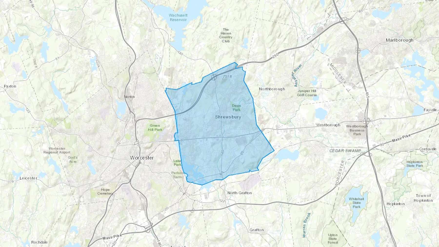 Shrewsbury, MA Cash heating Oil delivery map Map of the COD Fuel Oil delivery service area for Shrewsbury, MA