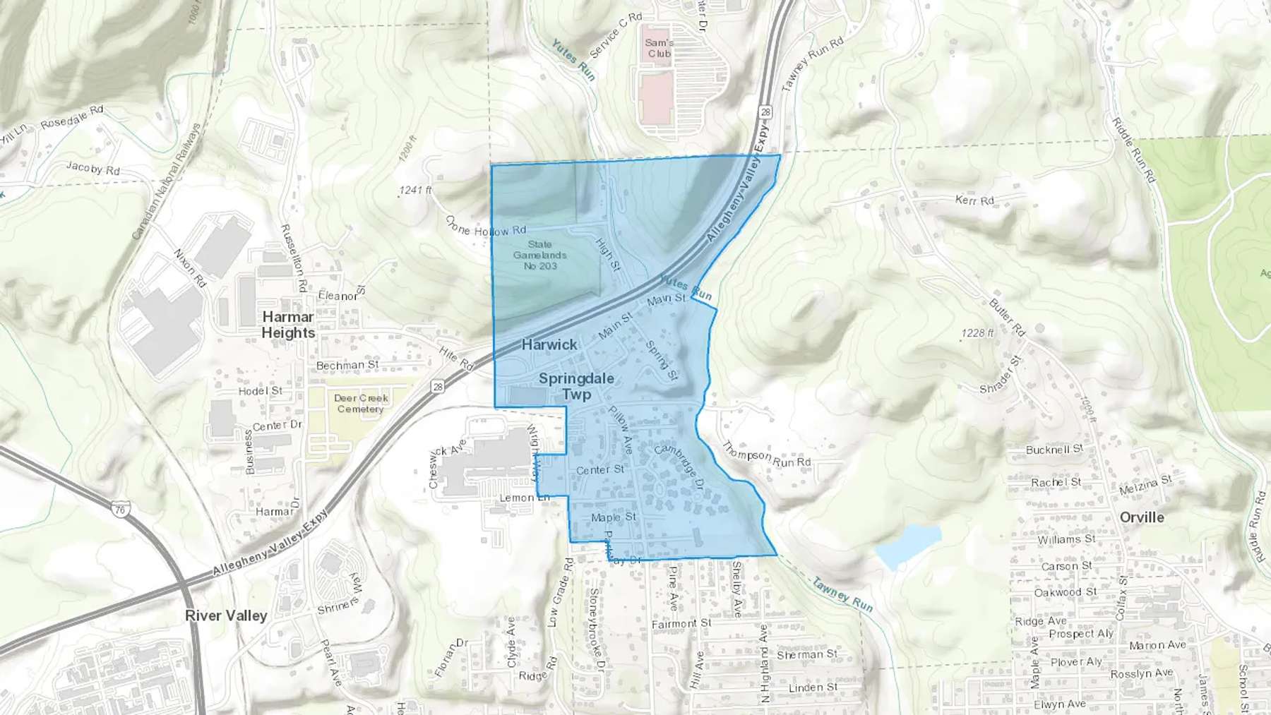 Harwick, PA Cash heating Oil delivery map Map of the COD Fuel Oil delivery service area for Harwick, PA