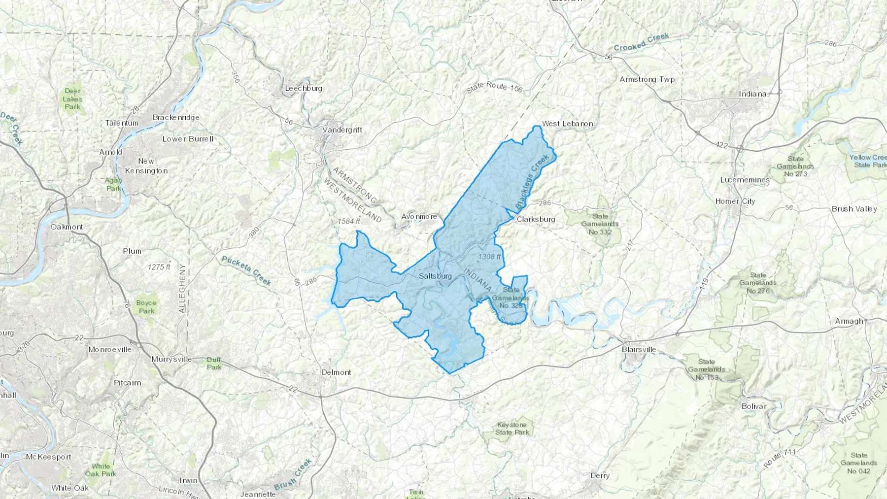 Saltsburg, PA Cash heating Oil delivery map Map of the COD Fuel Oil delivery service area for Saltsburg, PA