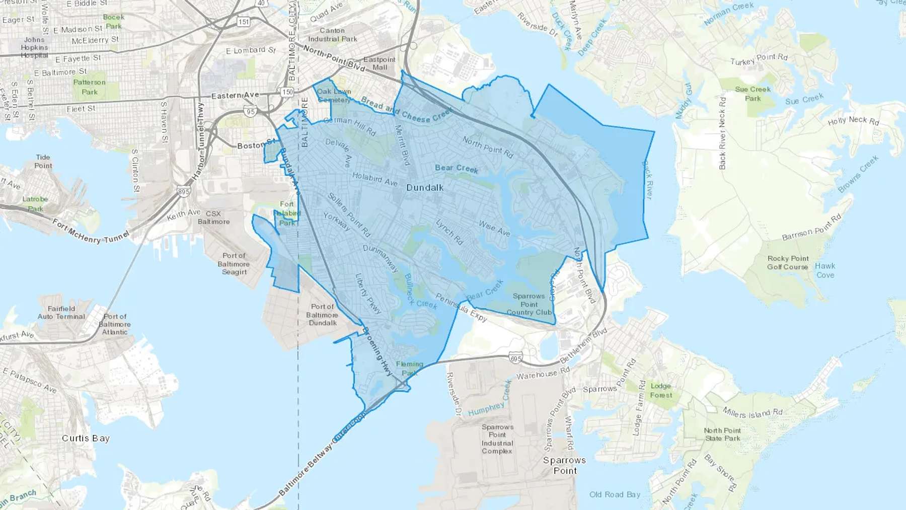 Dundalk, MD Cash heating Oil delivery map Map of the COD Fuel Oil delivery service area for Dundalk, MD