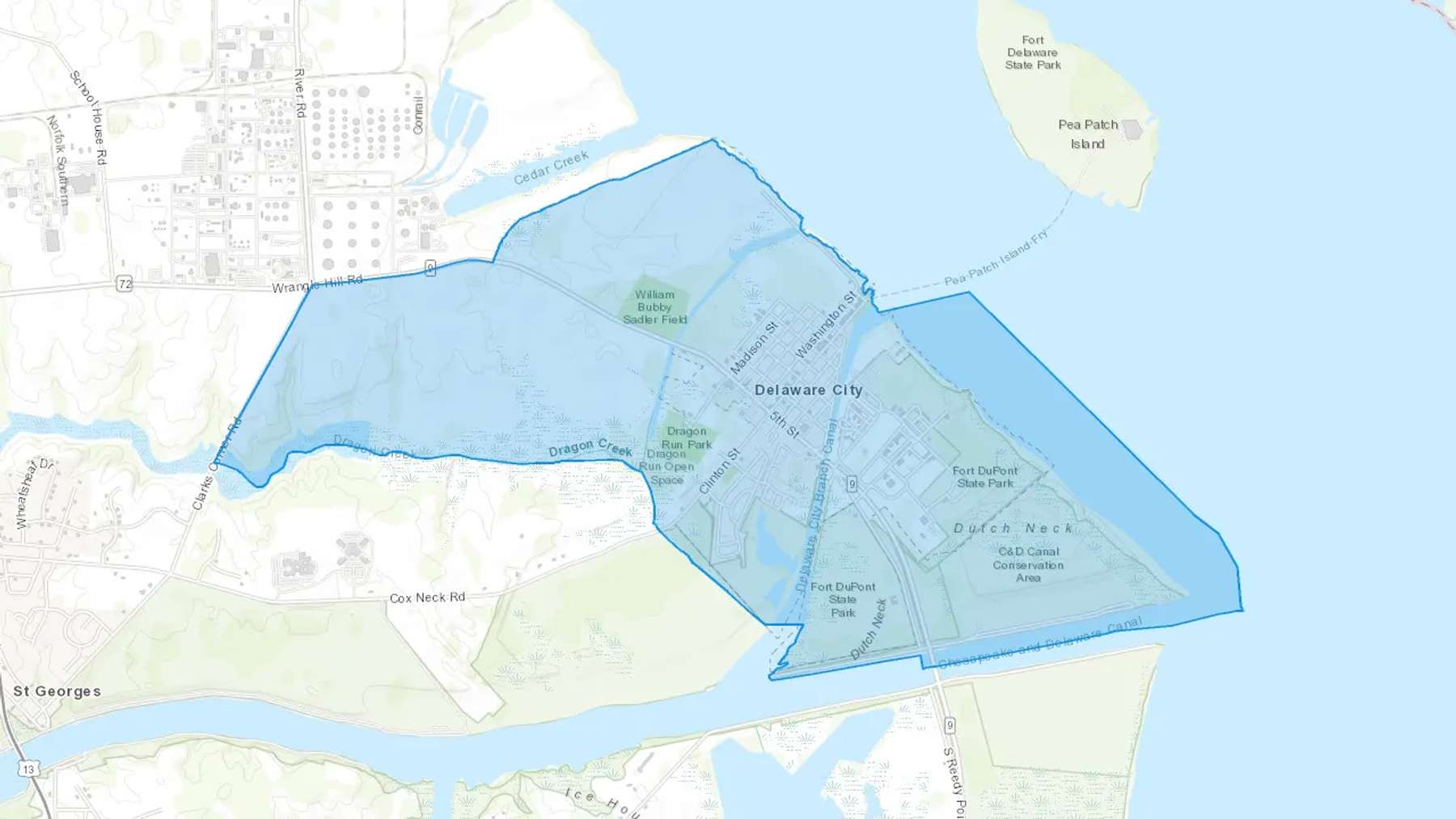 Delaware City, DE Cash heating Oil delivery map Map of the COD Fuel Oil delivery service area for Delaware City, DE