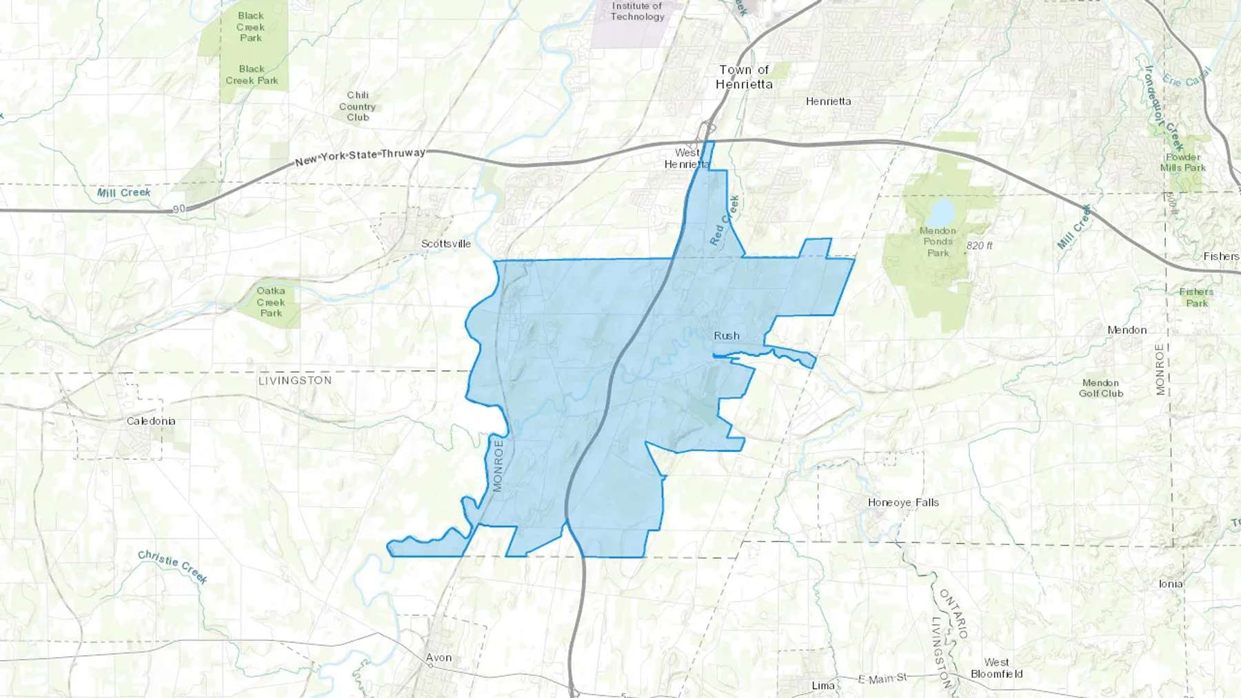 Rush, NY Cash heating Oil delivery map Map of the COD Fuel Oil delivery service area for Rush, NY