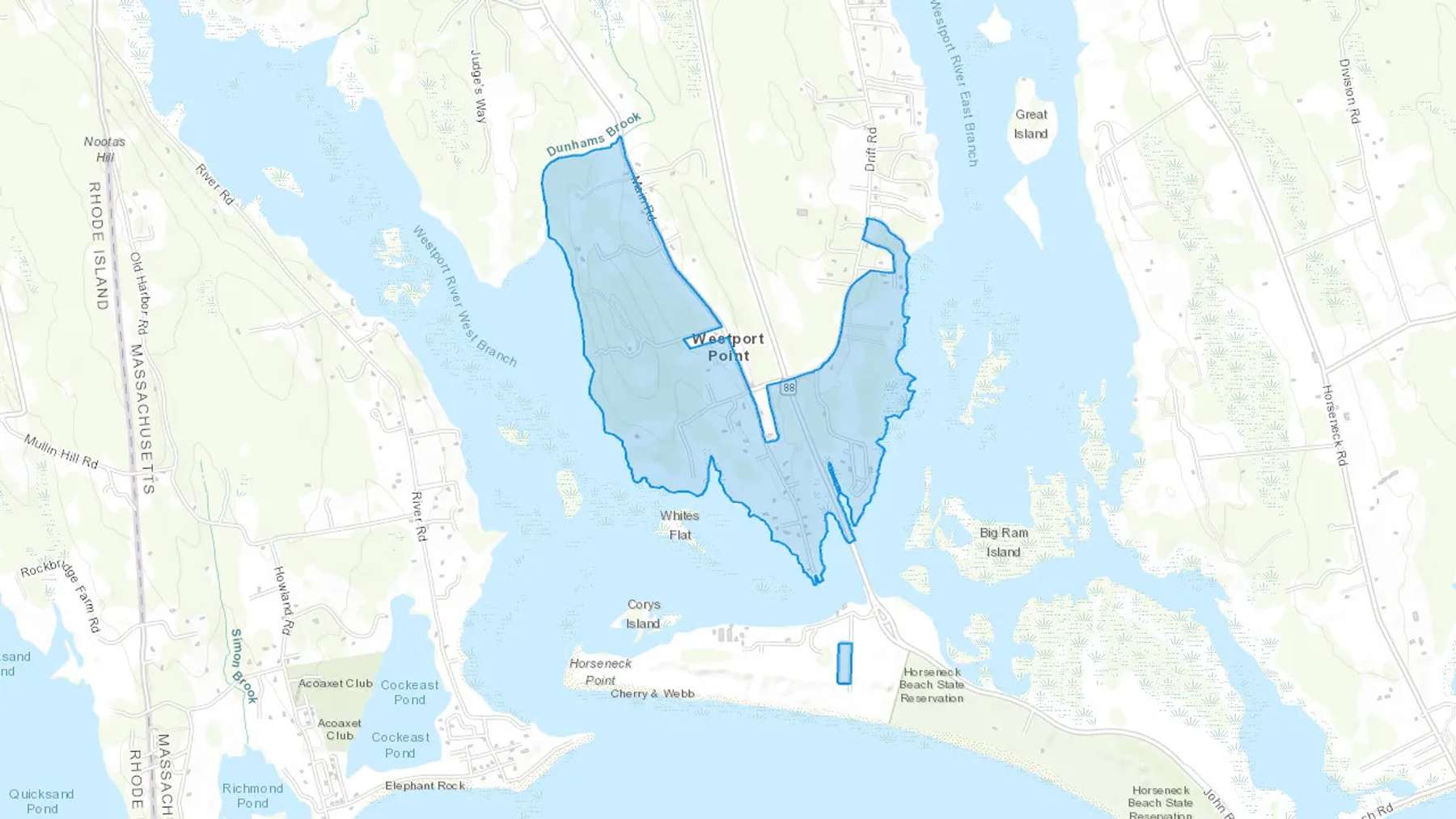 Westport Point, MA Cash heating Oil delivery map Map of the COD Fuel Oil delivery service area for Westport Point, MA