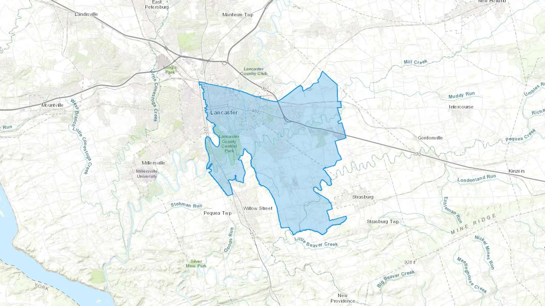 Lampeter, PA Cash heating Oil delivery map Map of the COD Fuel Oil delivery service area for Lampeter, PA