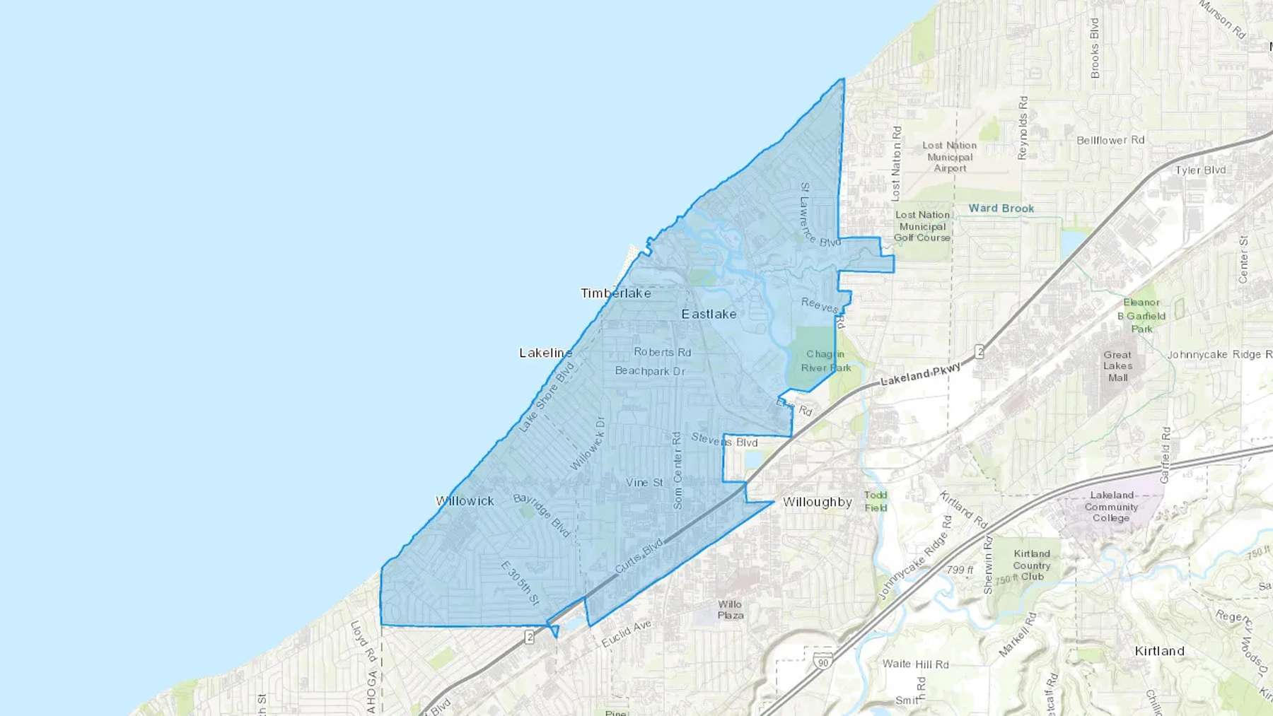 Eastlake, OH Cash heating Oil delivery map Map of the COD Fuel Oil delivery service area for Eastlake, OH