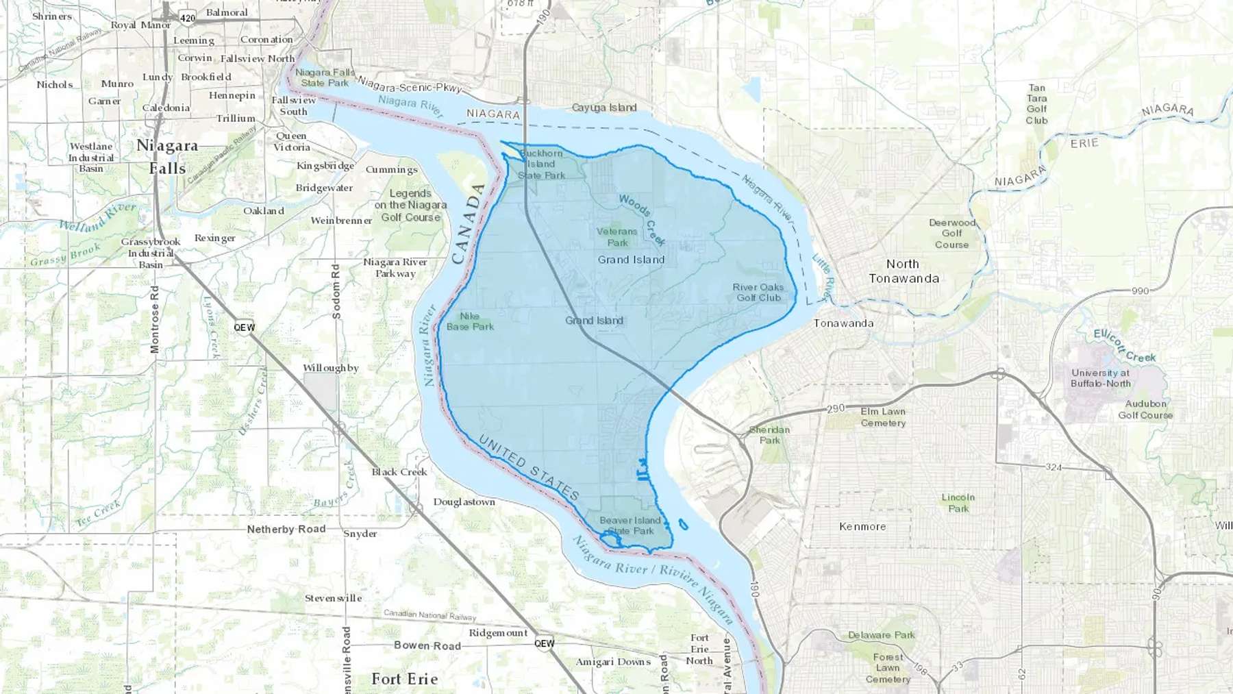 Grand Island, NY Cash heating Oil delivery map Map of the COD Fuel Oil delivery service area for Grand Island, NY