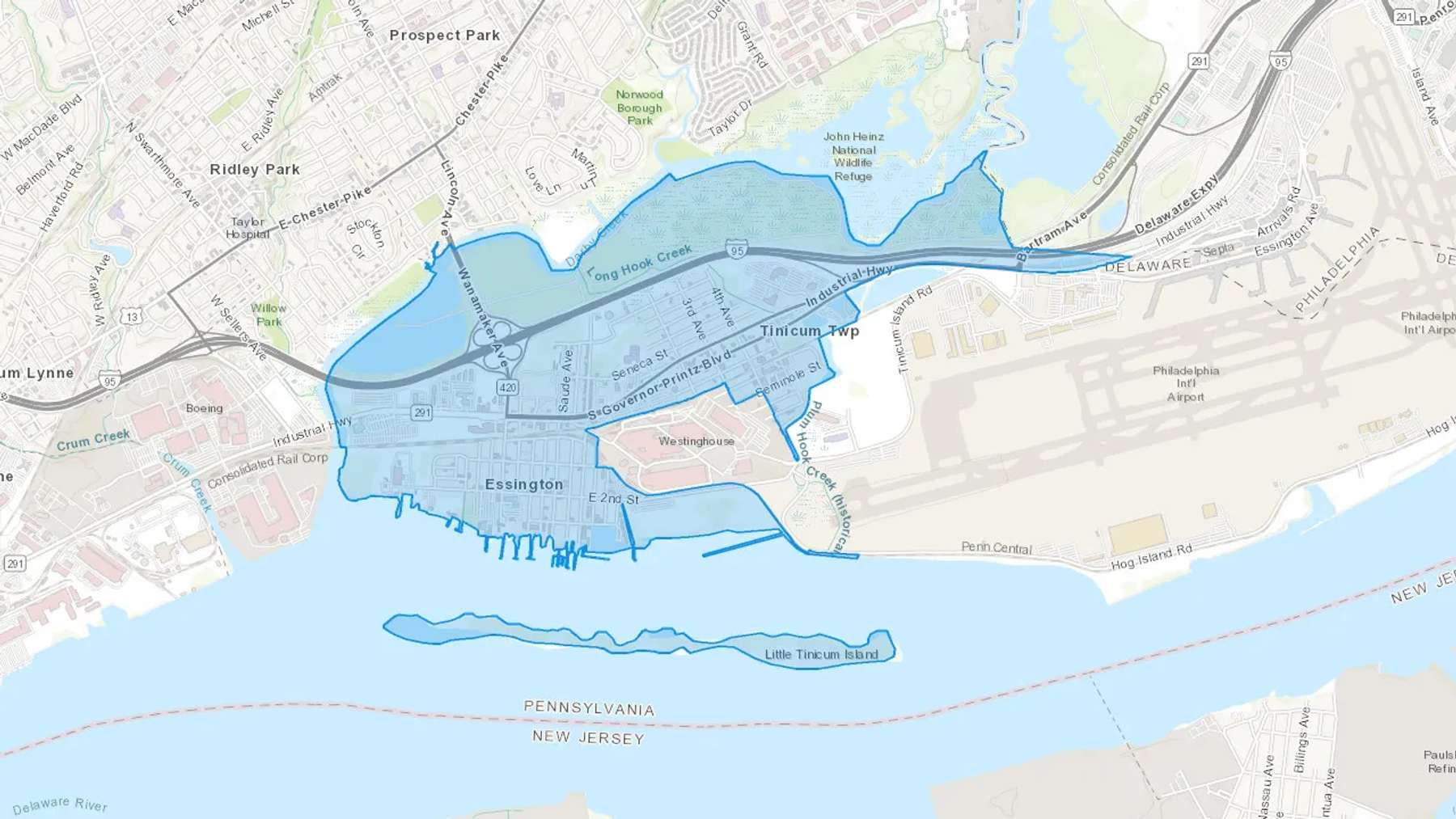 Essington, PA Cash heating Oil delivery map Map of the COD Fuel Oil delivery service area for Essington, PA