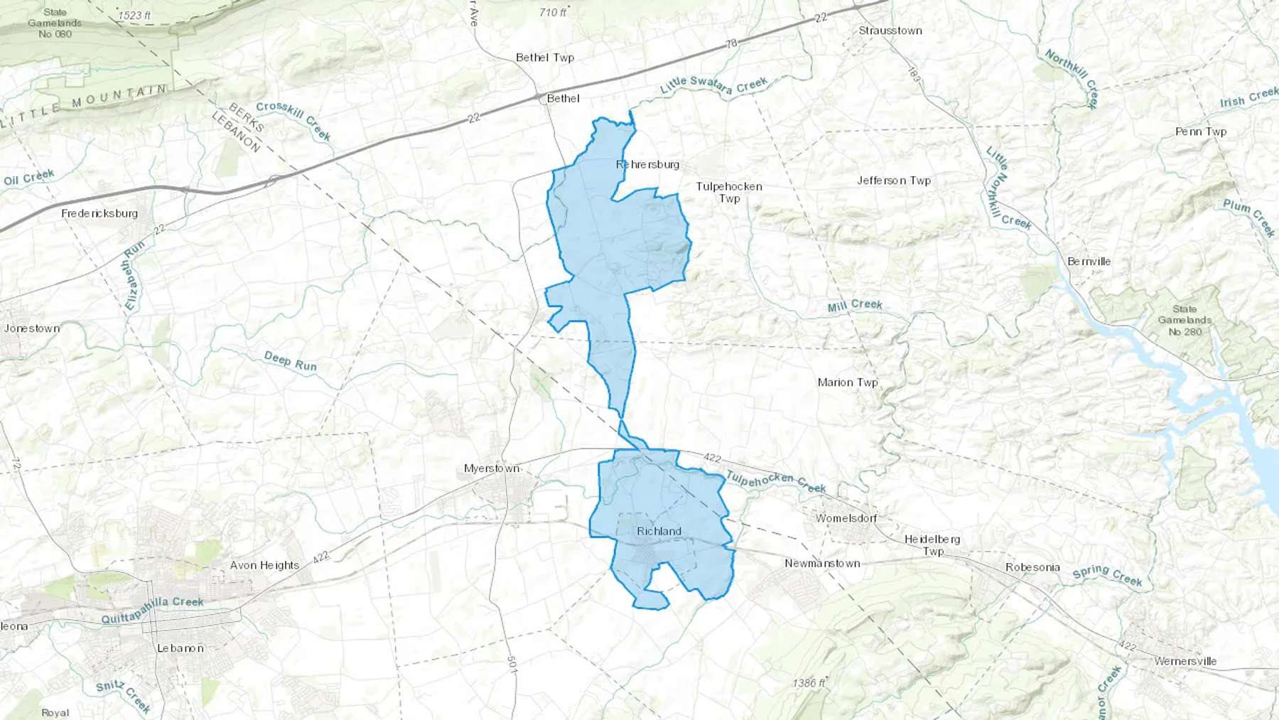 Richland, PA Cash heating Oil delivery map Map of the COD Fuel Oil delivery service area for Richland, PA
