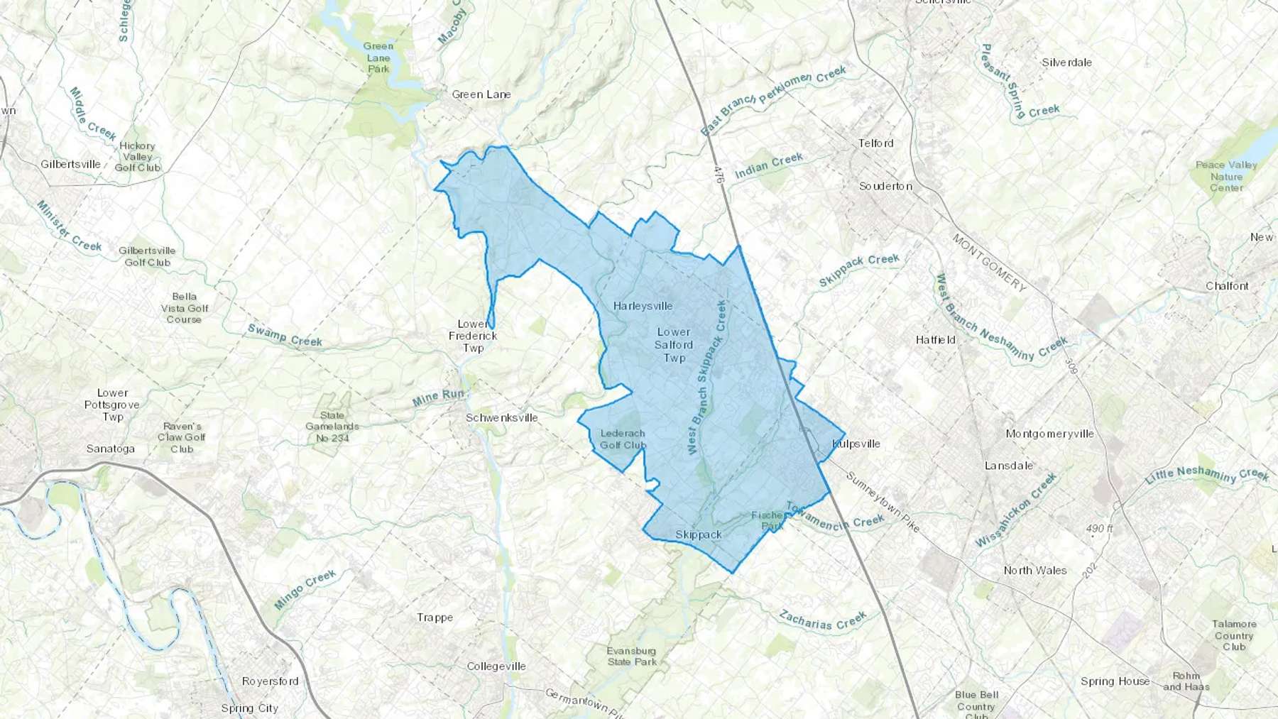 Salford, PA Cash heating Oil delivery map Map of the COD Fuel Oil delivery service area for Salford, PA