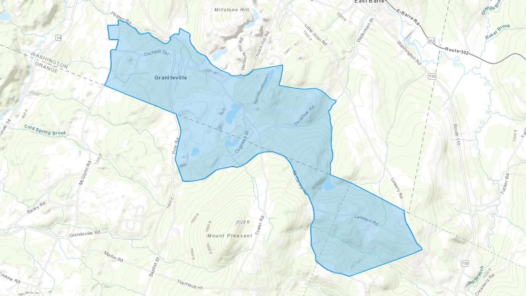 Graniteville, VT Cash heating Oil delivery map Map of the COD Fuel Oil delivery service area for Graniteville, VT