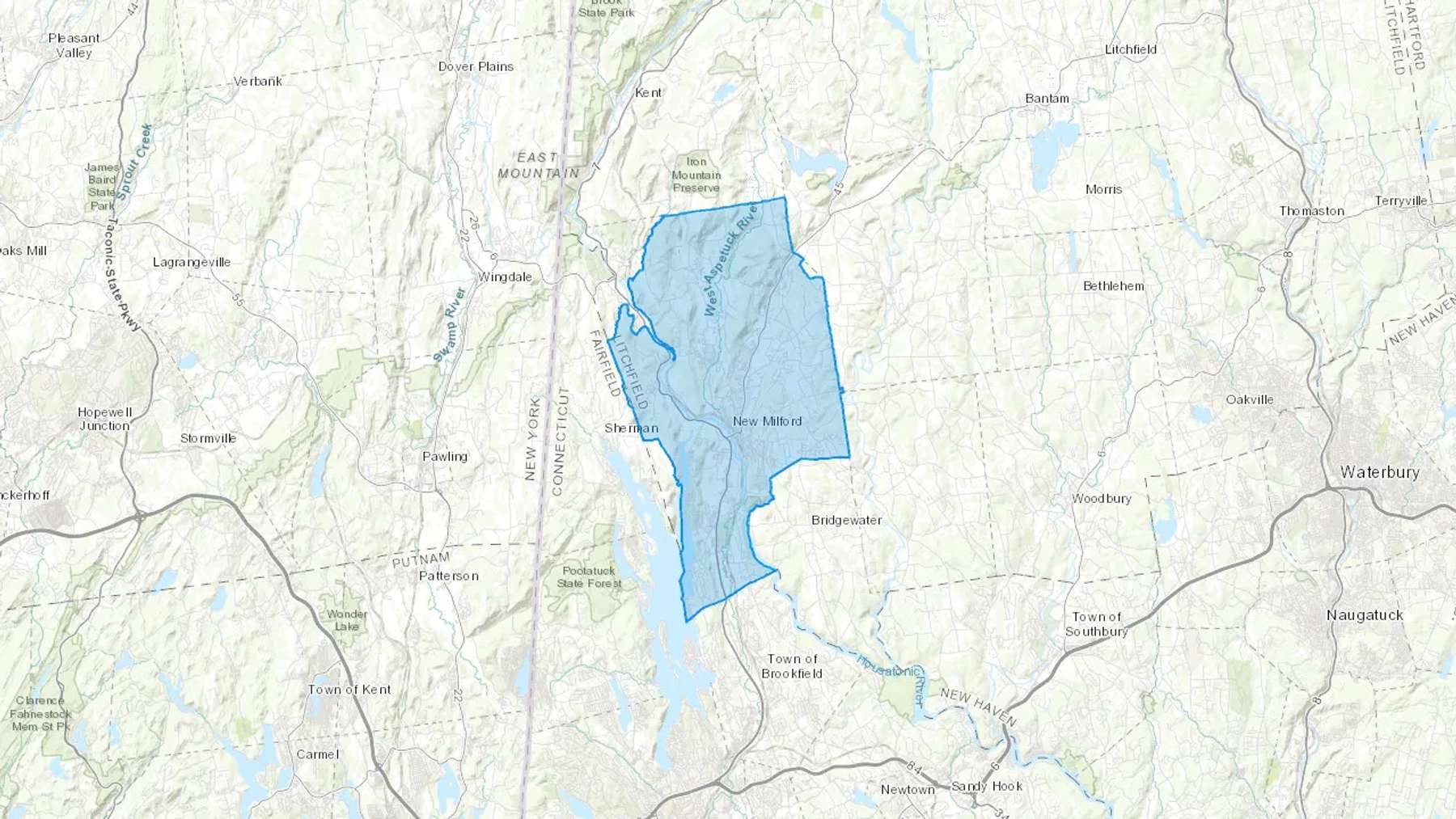 New Milford, CT Cash heating Oil delivery map Map of the COD Fuel Oil delivery service area for New Milford, CT