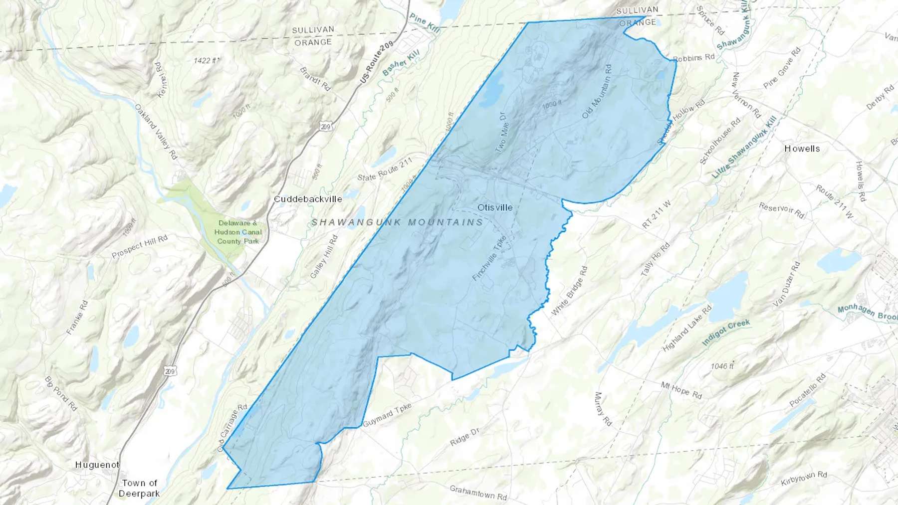 Otisville, NY Cash heating Oil delivery map Map of the COD Fuel Oil delivery service area for Otisville, NY