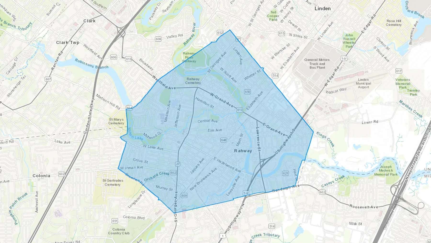 Rahway, NJ Cash heating Oil delivery map Map of the COD Fuel Oil delivery service area for Rahway, NJ