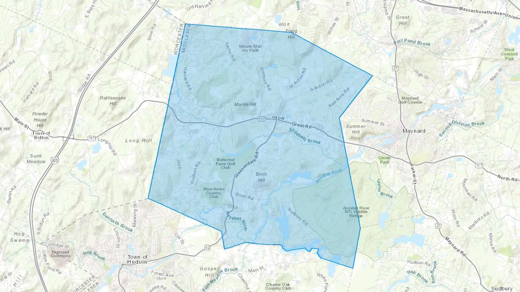 Stow, MA Cash heating Oil delivery map Map of the COD Fuel Oil delivery service area for Stow, MA