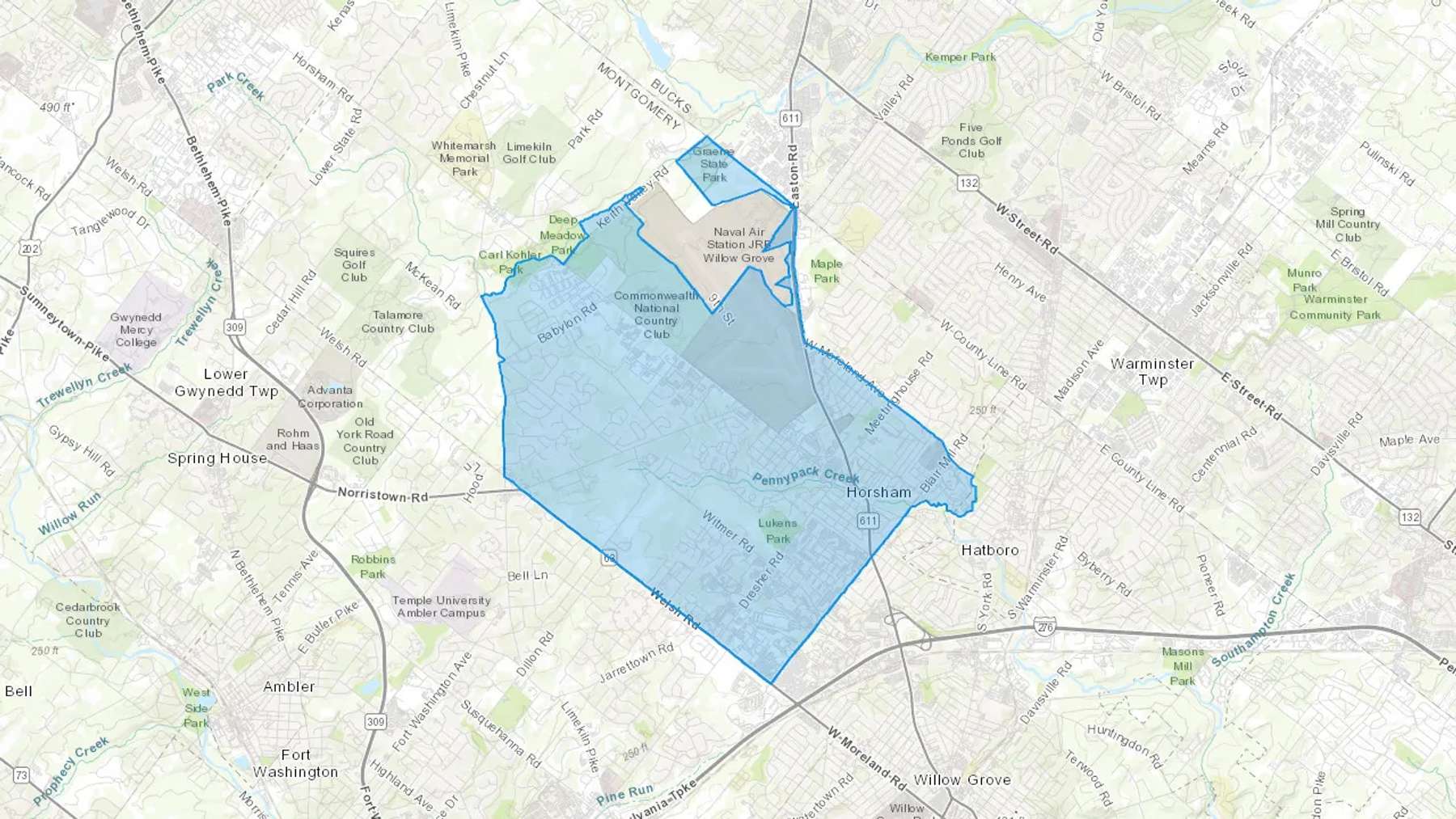 Horsham, PA Cash heating Oil delivery map Map of the COD Fuel Oil delivery service area for Horsham, PA