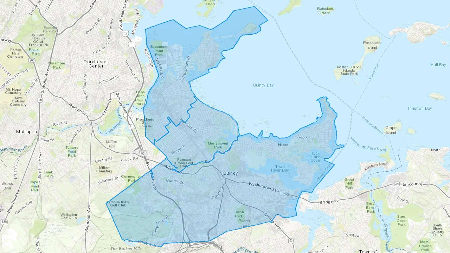 Quincy, MA Cash heating Oil delivery map Map of the COD Fuel Oil delivery service area for Quincy, MA