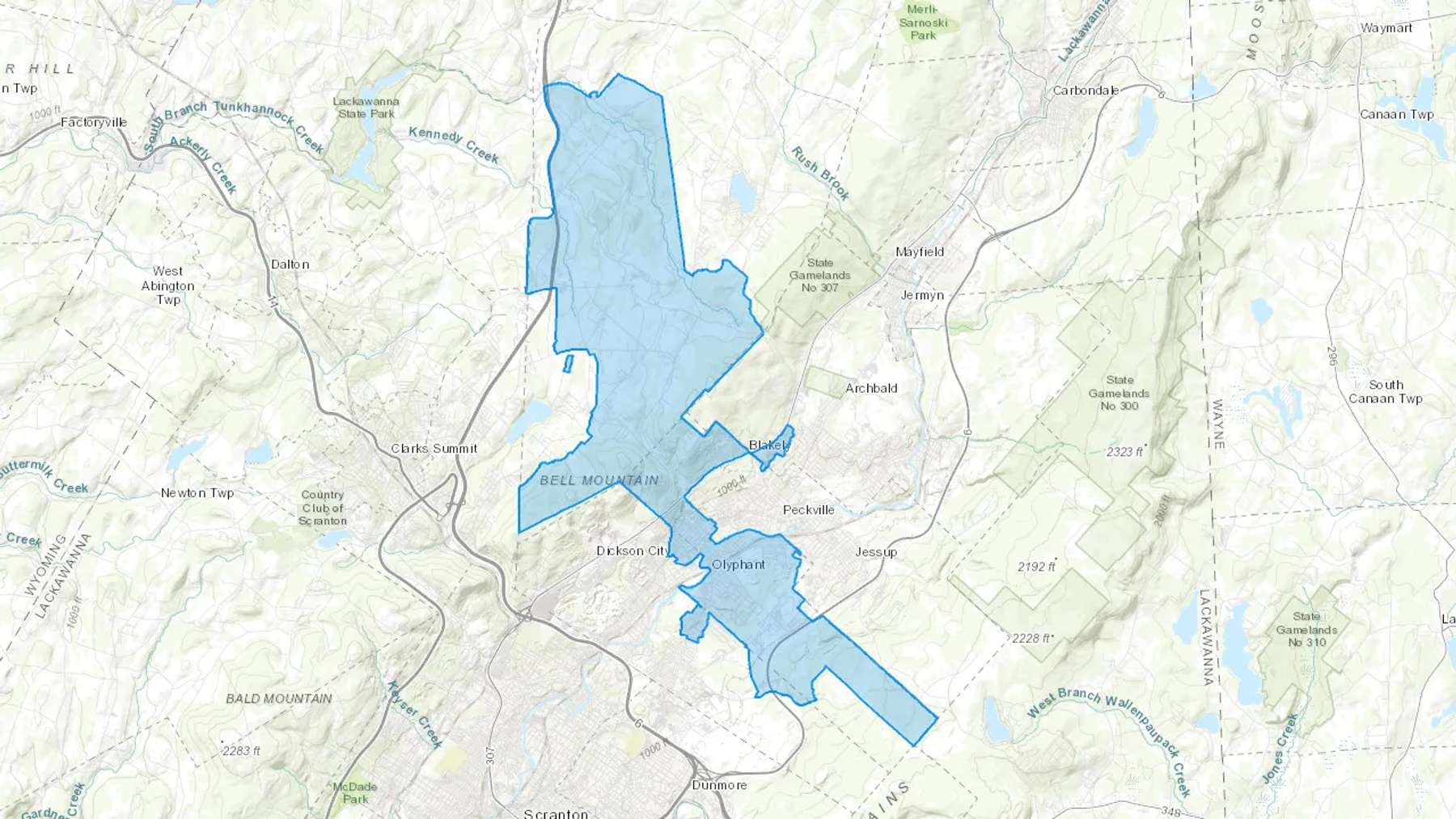 Olyphant, PA Cash heating Oil delivery map Map of the COD Fuel Oil delivery service area for Olyphant, PA