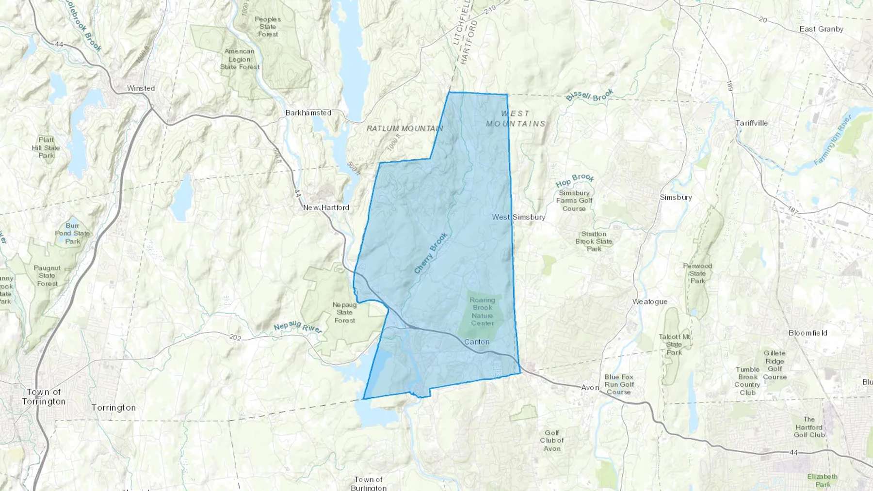 Canton, CT Cash heating Oil delivery map Map of the COD Fuel Oil delivery service area for Canton, CT