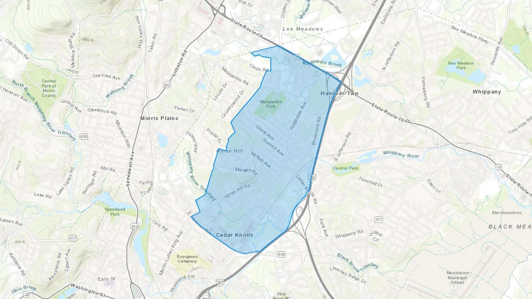 Cedar Knolls, NJ Cash heating Oil delivery map Map of the COD Fuel Oil delivery service area for Cedar Knolls, NJ