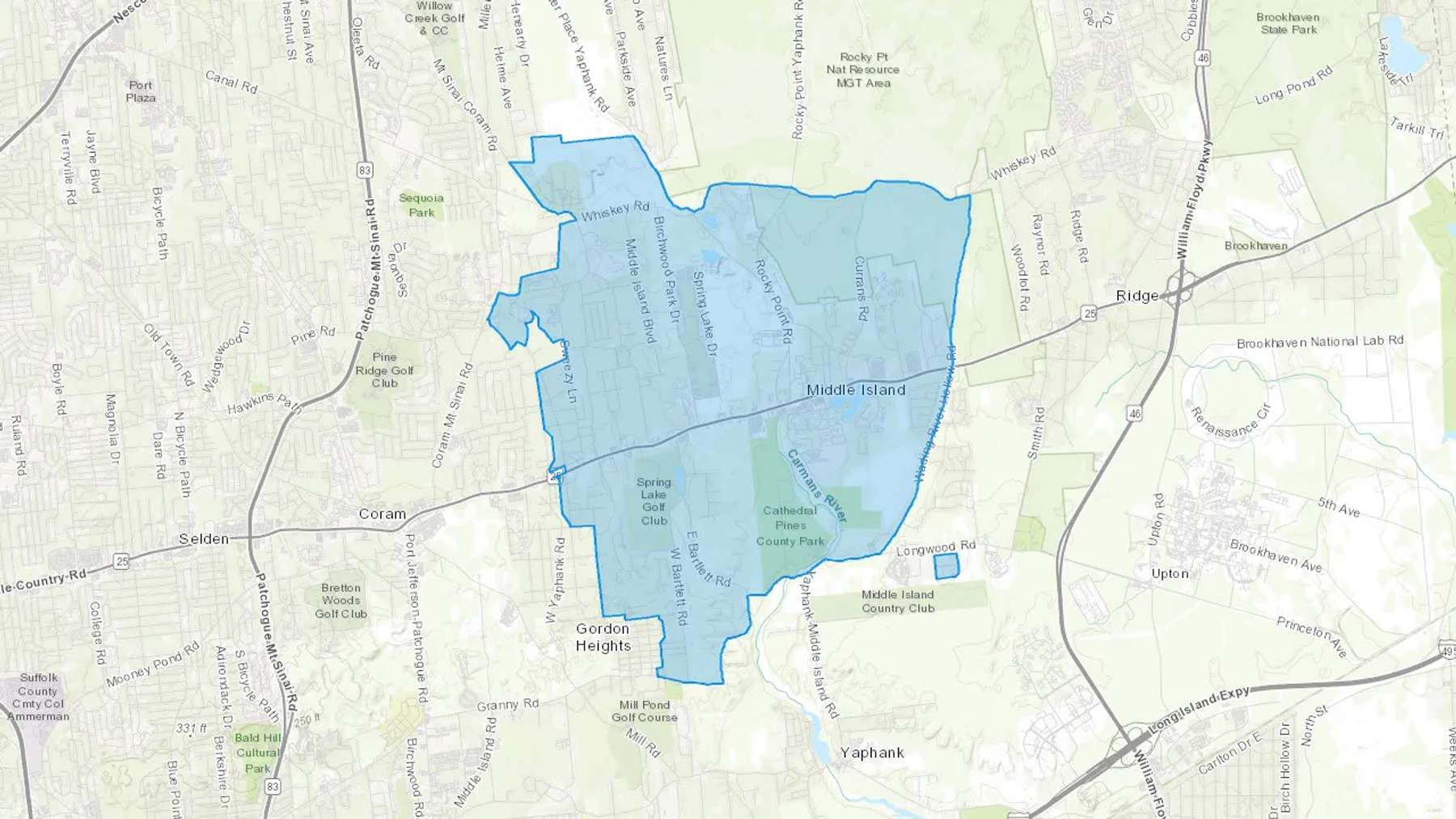 Middle Island, NY Cash heating Oil delivery map Map of the COD Fuel Oil delivery service area for Middle Island, NY