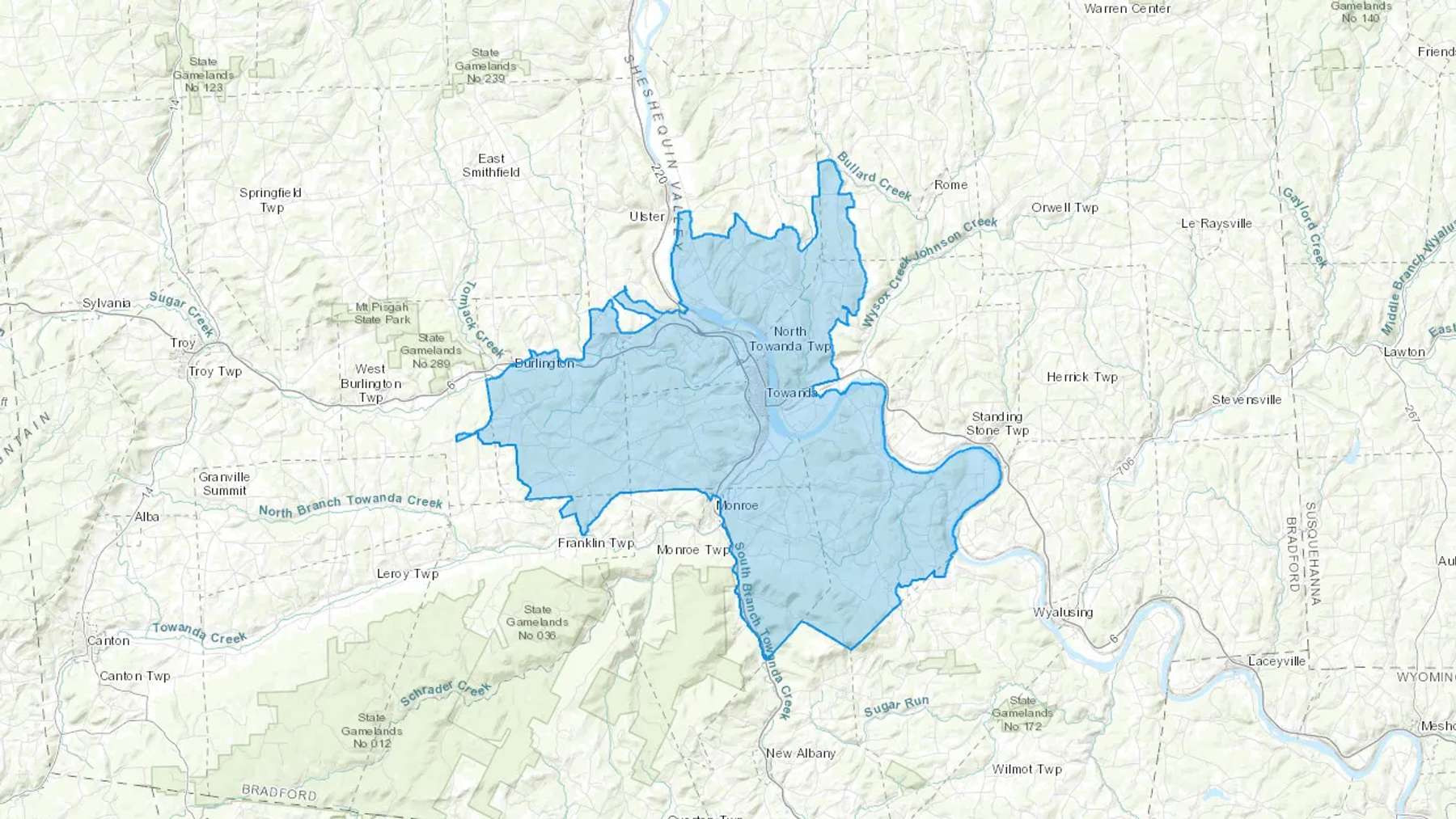 Towanda, PA Cash heating Oil delivery map Map of the COD Fuel Oil delivery service area for Towanda, PA