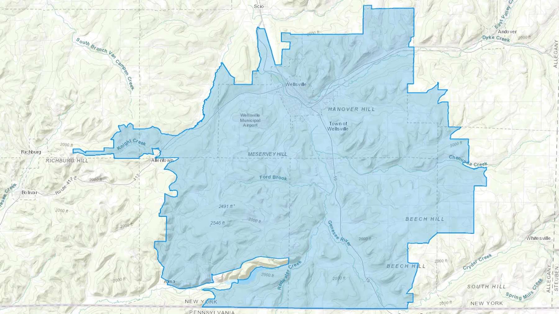 Wellsville, NY Cash heating Oil delivery map Map of the COD Fuel Oil delivery service area for Wellsville, NY