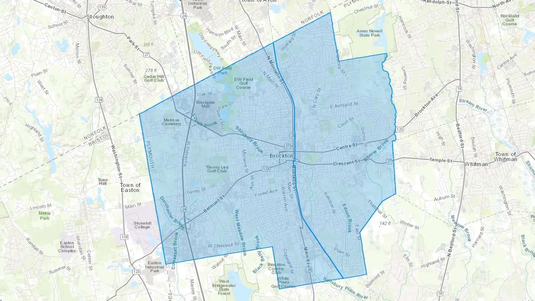 Brockton, MA Cash heating Oil delivery map Map of the COD Fuel Oil delivery service area for Brockton, MA
