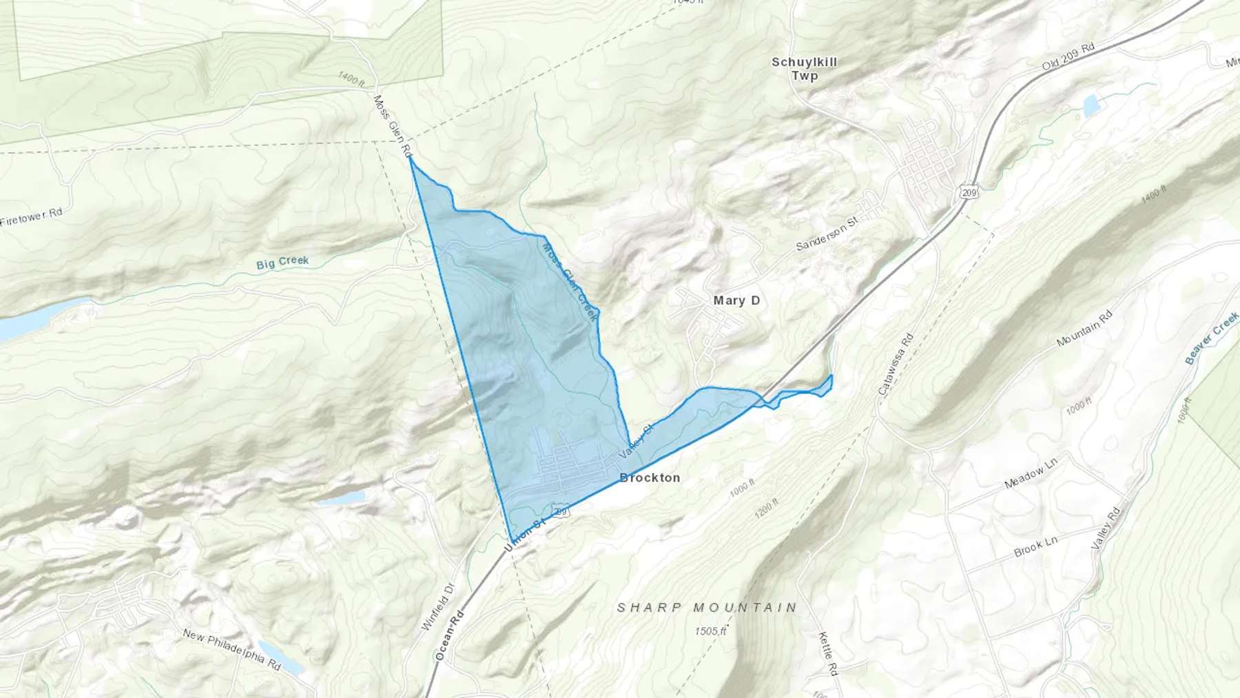 Brockton, PA Cash heating Oil delivery map Map of the COD Fuel Oil delivery service area for Brockton, PA