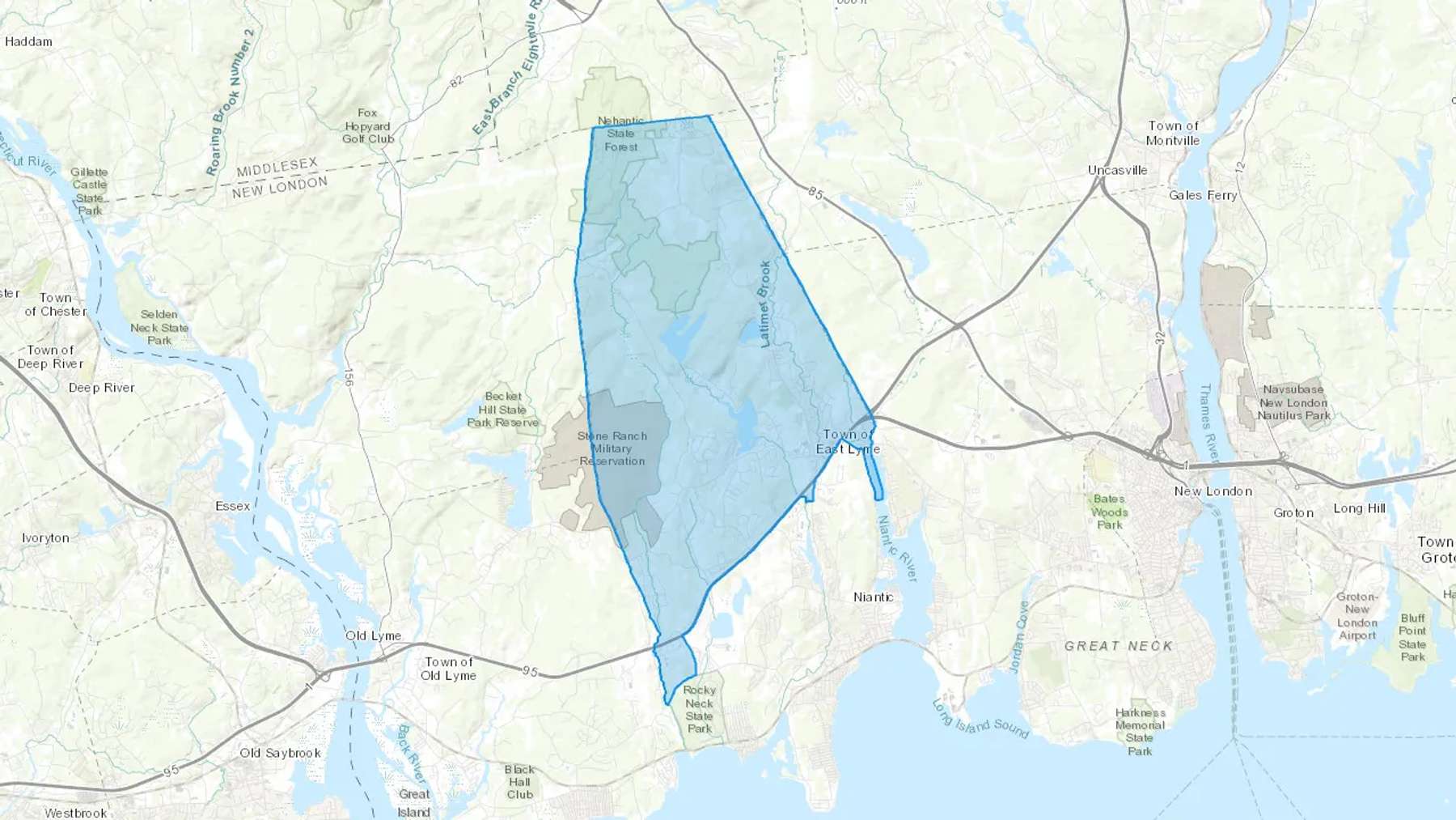 East Lyme, CT Cash heating Oil delivery map Map of the COD Fuel Oil delivery service area for East Lyme, CT