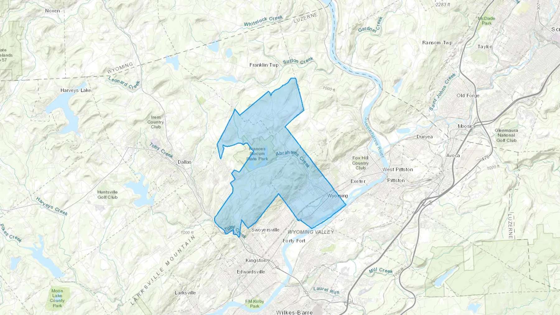 Wyoming, PA Cash heating Oil delivery map Map of the COD Fuel Oil delivery service area for Wyoming, PA