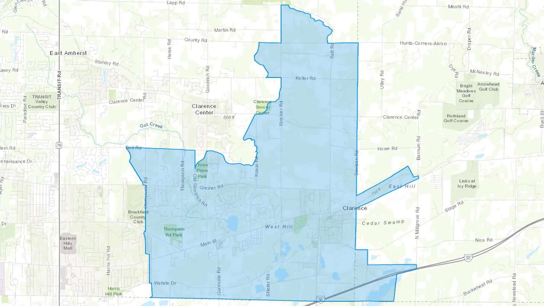 Clarence, NY Cash heating Oil delivery map Map of the COD Fuel Oil delivery service area for Clarence, NY