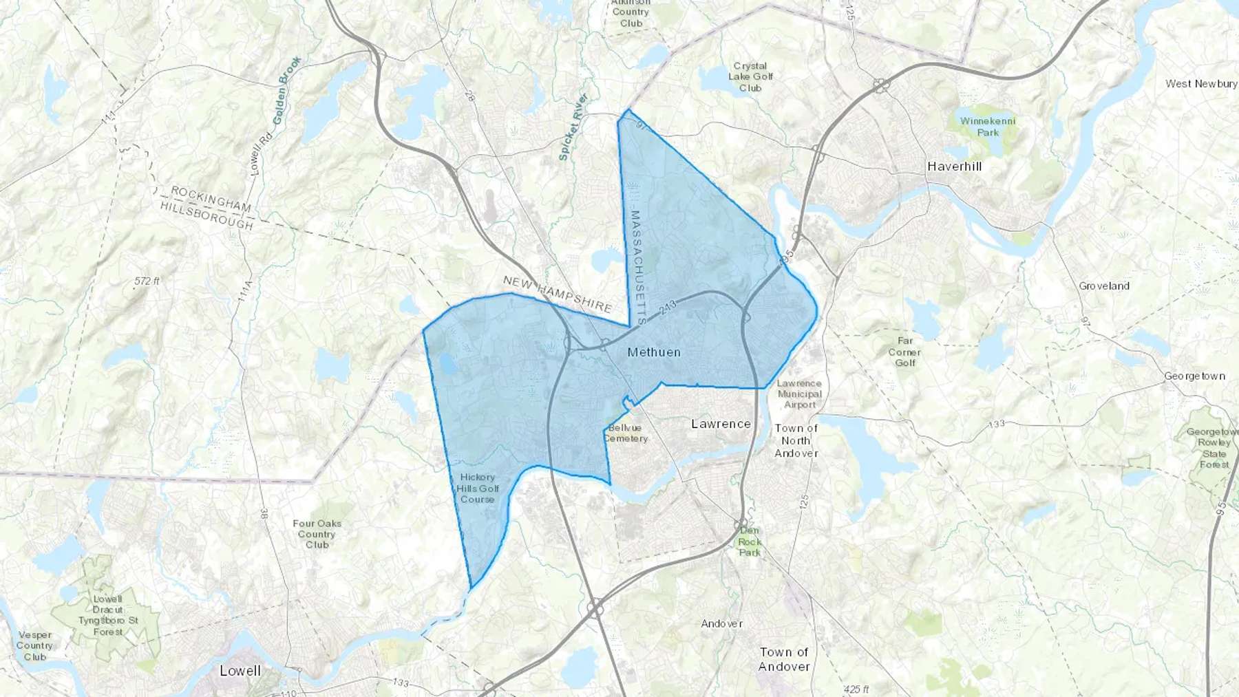 Methuen, MA Cash heating Oil delivery map Map of the COD Fuel Oil delivery service area for Methuen, MA