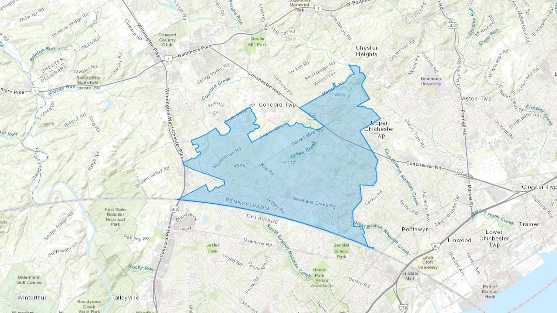 Garnet Valley, PA Cash heating Oil delivery map Map of the COD Fuel Oil delivery service area for Garnet Valley, PA